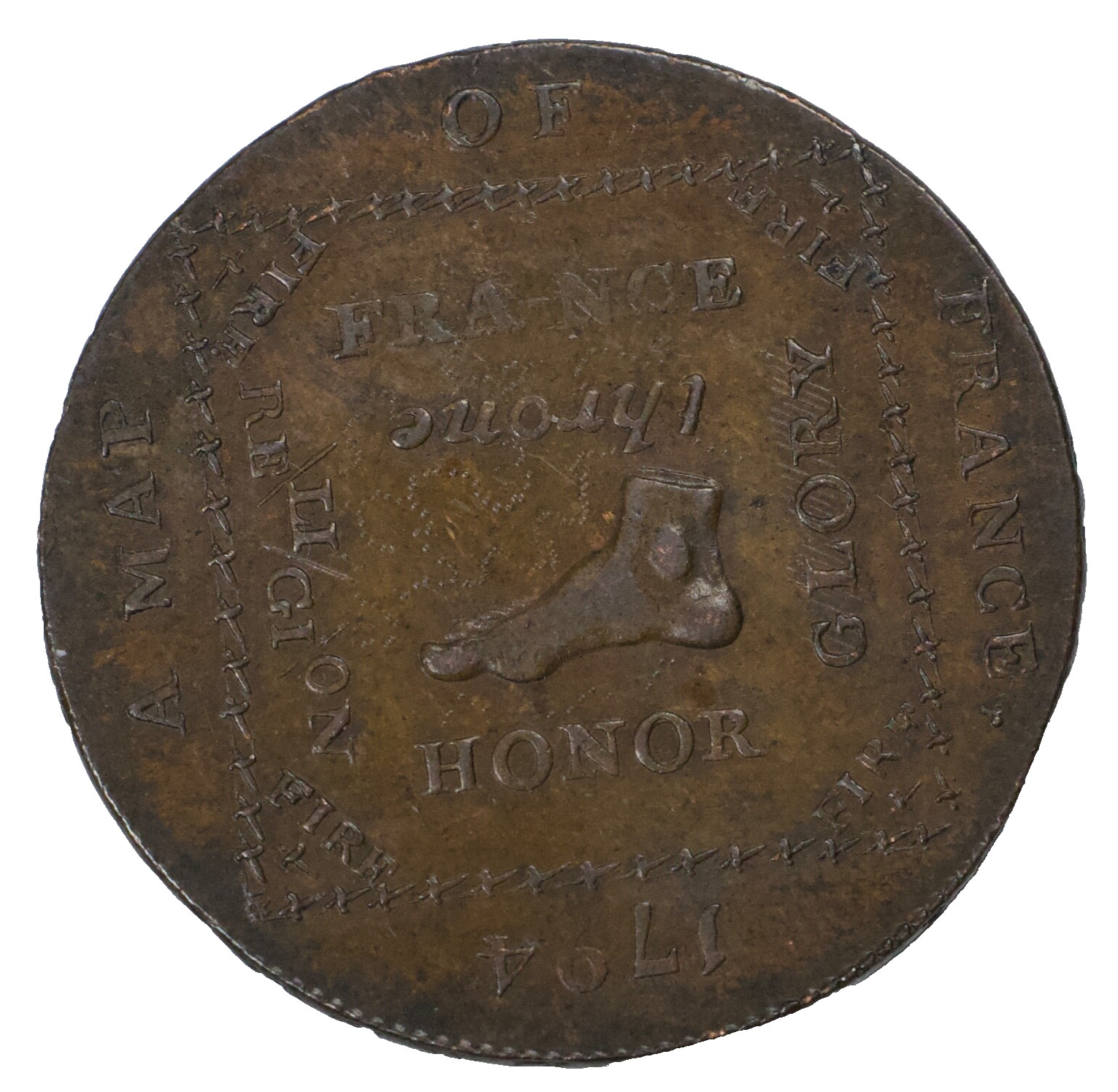 1794 Hampshire Emsworth Admiral Earl Howe Map France Foot Halfpenny Conder Token
