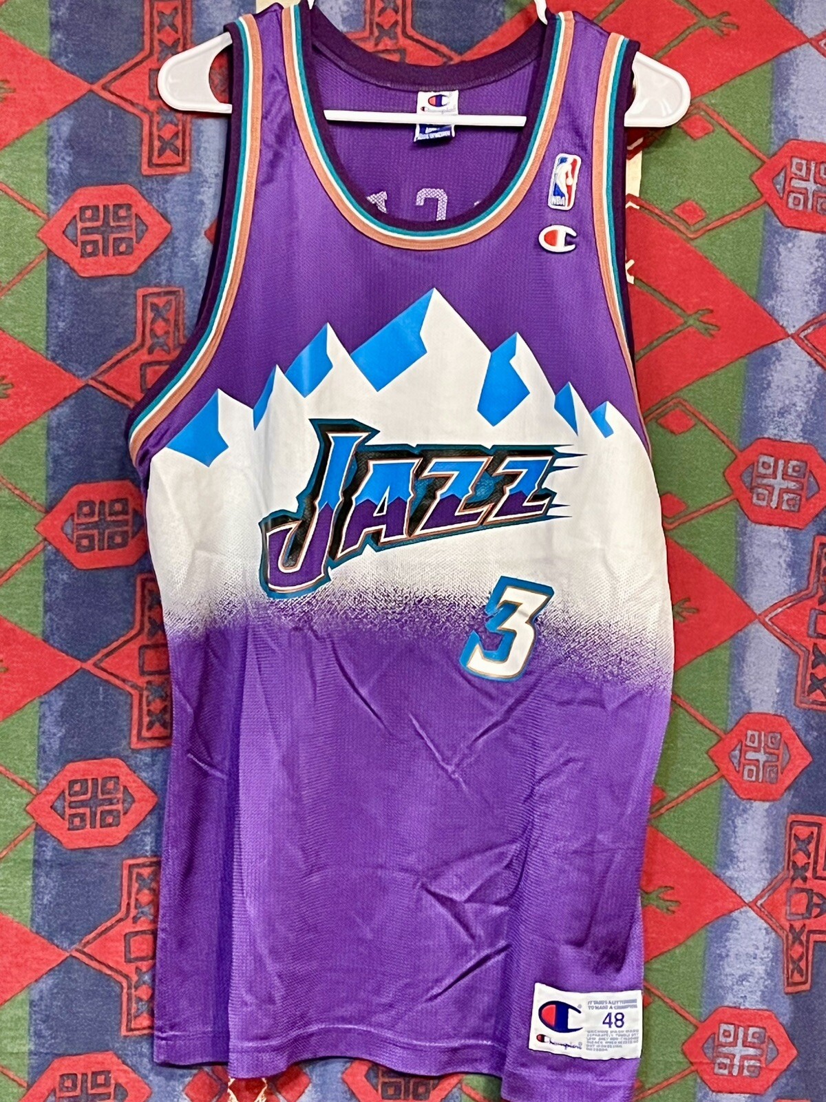 Bryon Russell Champion Jersey 48 XL Utah Jazz Malone Stockton Hornacek Gobert