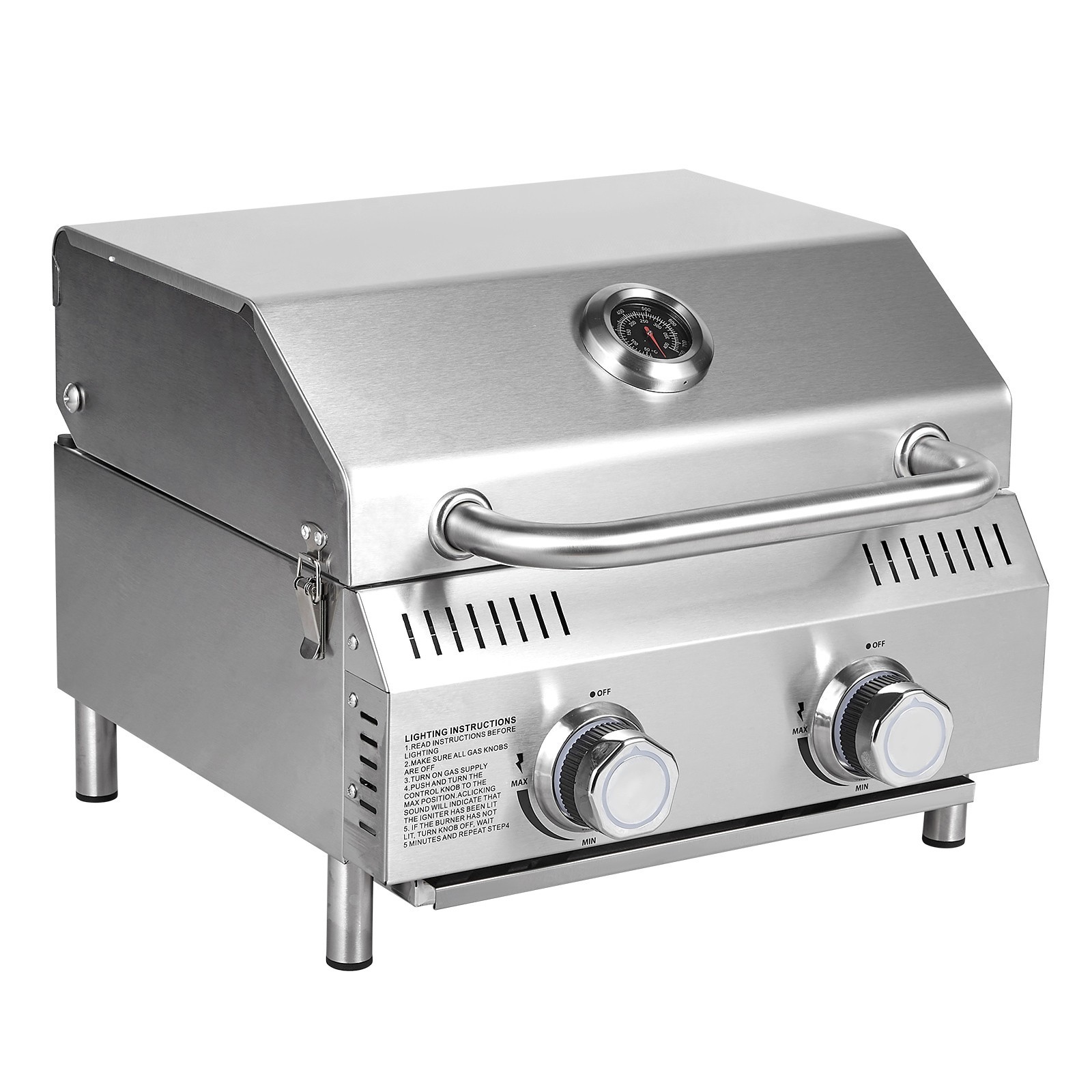 Tabletop Propane Gas Grill Stainless Steel Portable BBQ Grill for Outdoor Patio