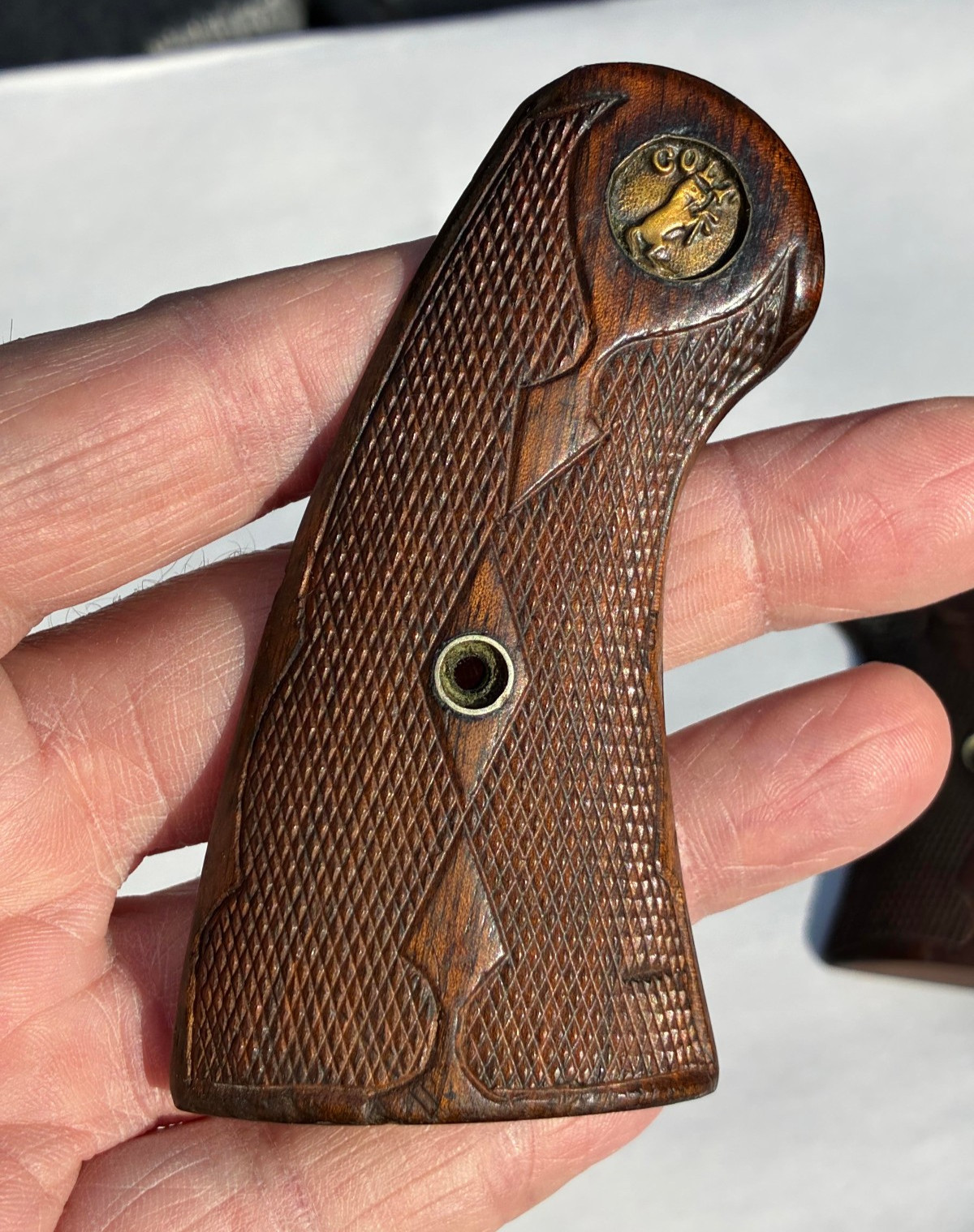 Colt New Service Target Original Fleur De Lis Grips, 1912-1928, Brass Medallions