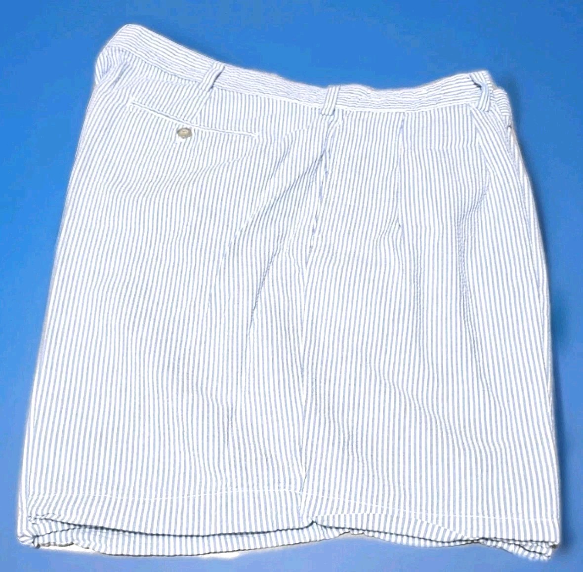 BERLE-Mens Blue/Wht Seersucker Stripe, Mens Pleated, Casual TYLER Shorts-(40) BERLE-Mens Blue/Wht Seersucker Stripe, Mens Pleated, Casual TYLER Shorts-(40)