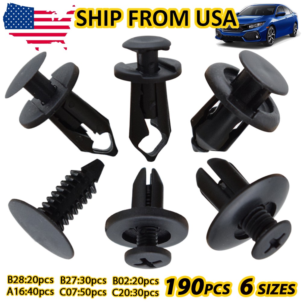 190PCS Car Retainer Auto Fasteners Push Trim Plastic Clips Pin Rivet Bumper Kit