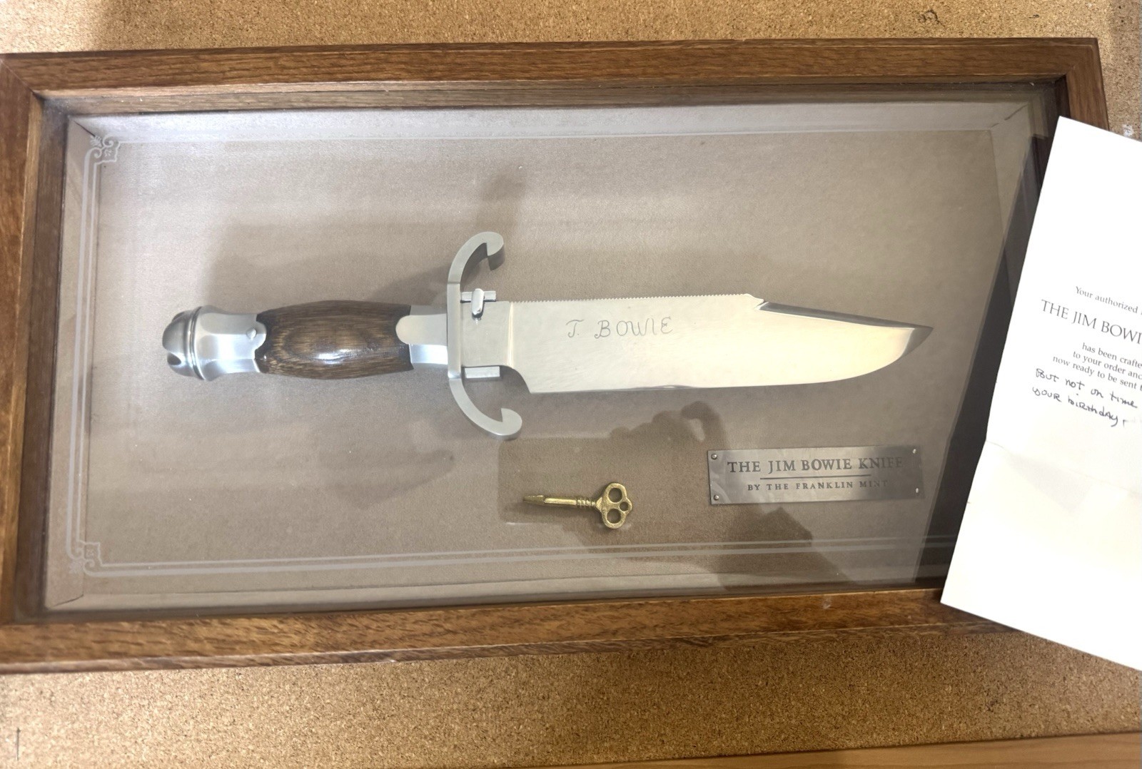 1987-88 FRANKLIN MINT Jim Bowie Knife Hardwood Case/Key Collectible w/ Paperwork