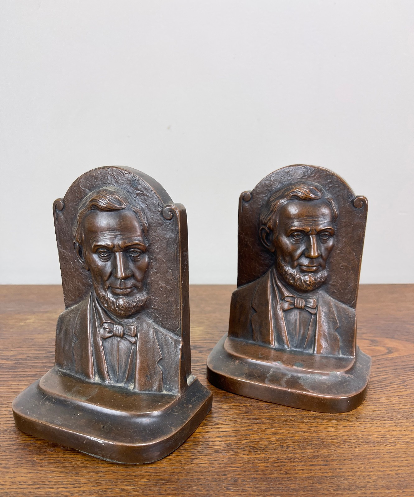Antique Jennings Bros Abraham Lincoln Bookends JB 1618 Bronze Patina c1930