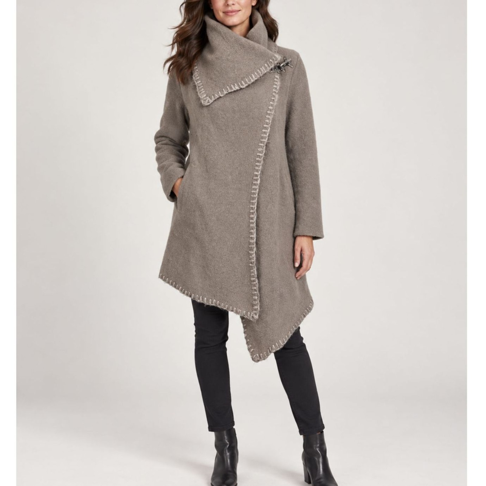 Garnet Hill Asymmetrical Boiled Wool Blanket Wrap Coat Lagenlook Art to Wear