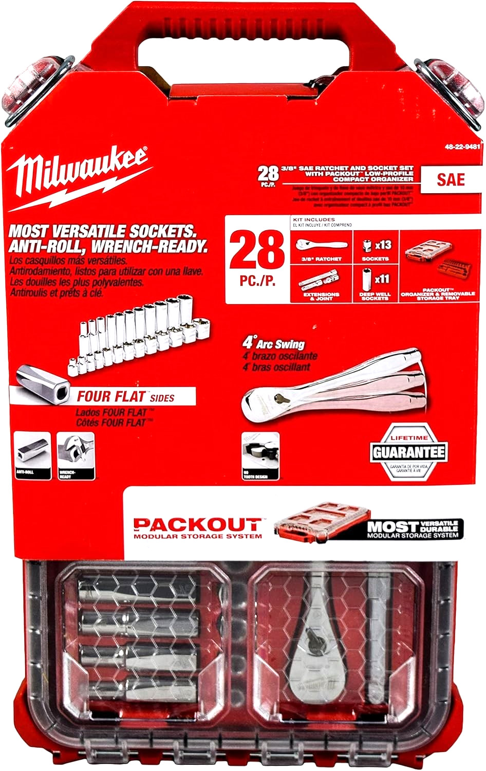 Milwaukee 48-22-9481 3/8” 28pc Ratchet and Socket Set in PACKOUT - SAE Milwaukee 48-22-9481 3/8” 28pc Ratchet and Socket Set in PACKOUT - SAE