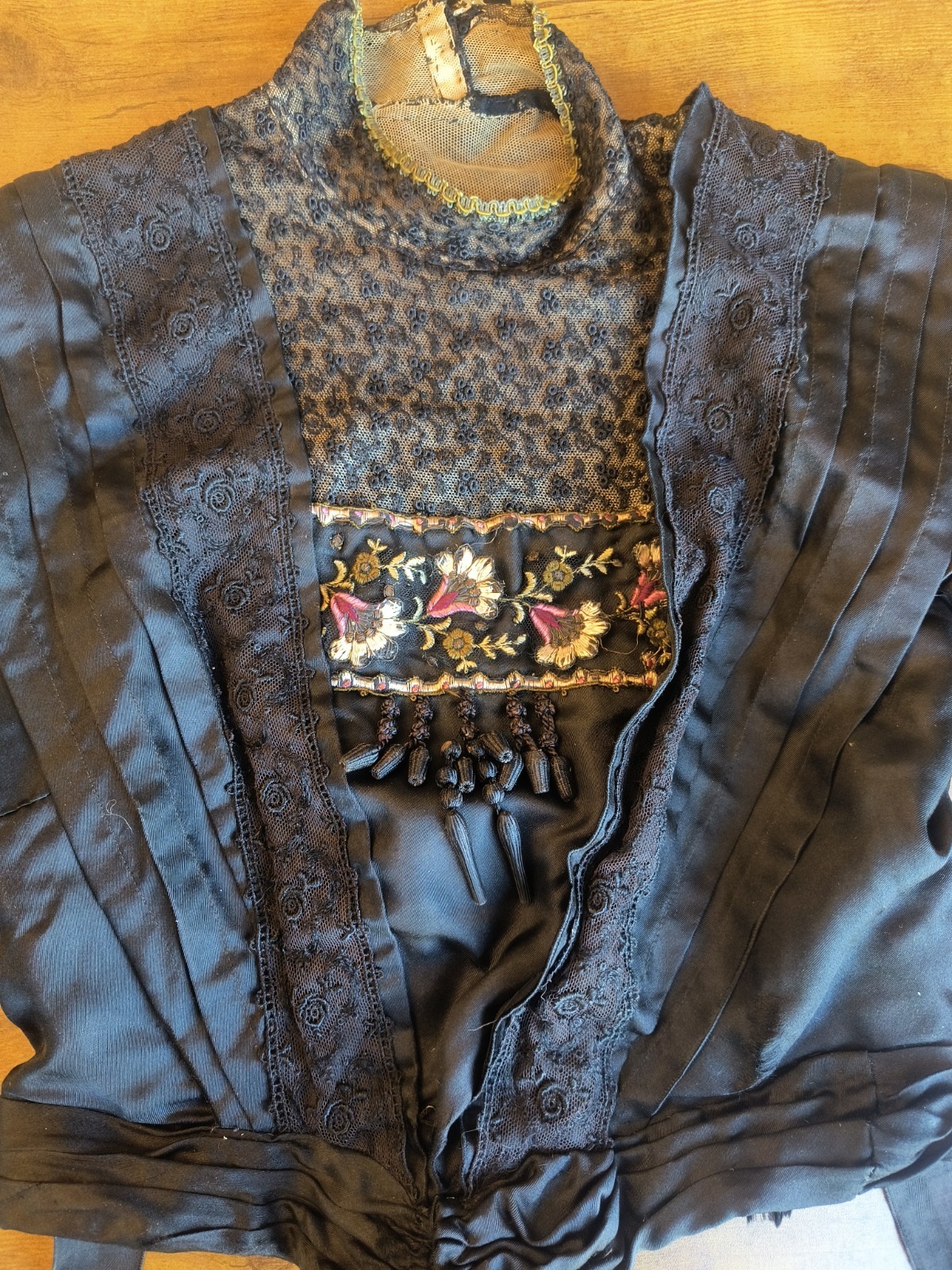 Antique Victorian Black Silk Lace Bodice Blouse Caroline Hardt Hamburg Labeled