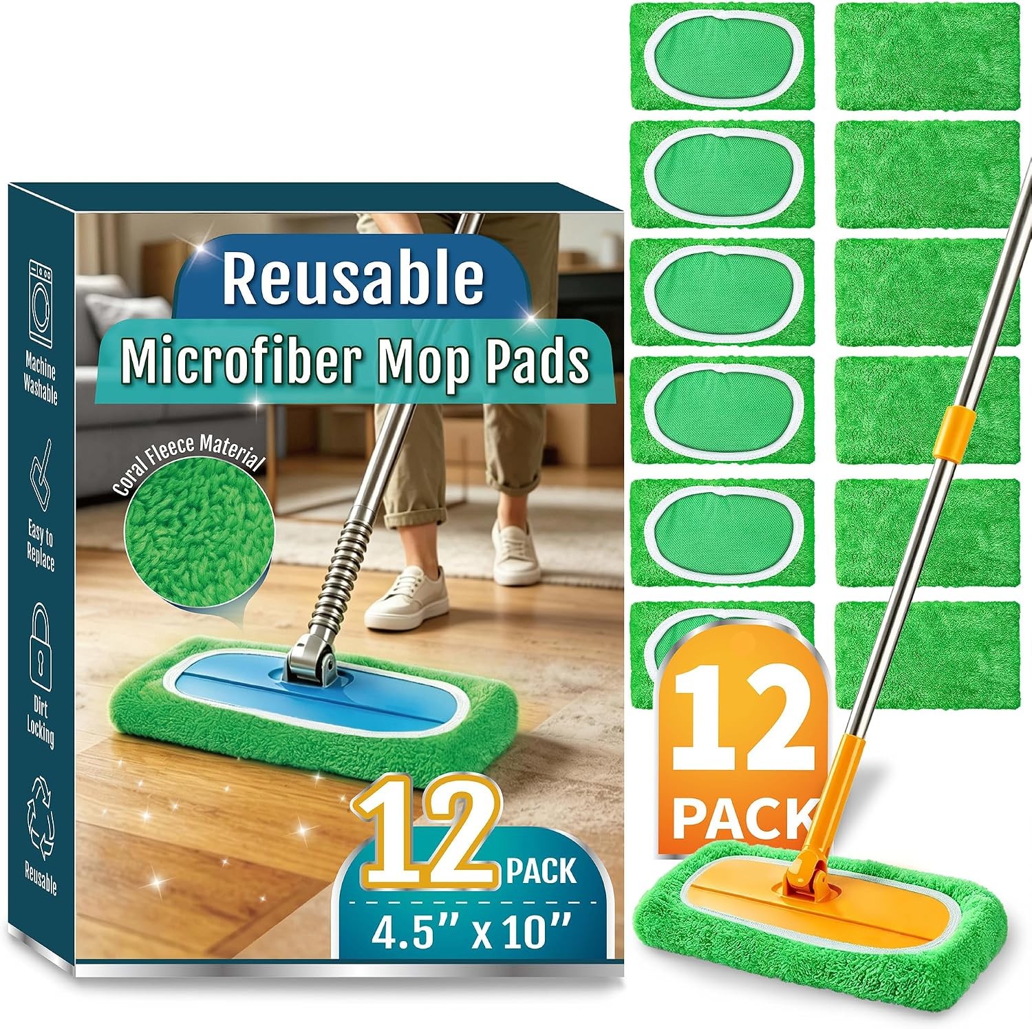 12 Pack Reusable Microfiber Mop Pads Compatible with Swiffer Sweeper 12 Pack Reusable Microfiber Mop Pads Compatible with Swiffer Sweeper