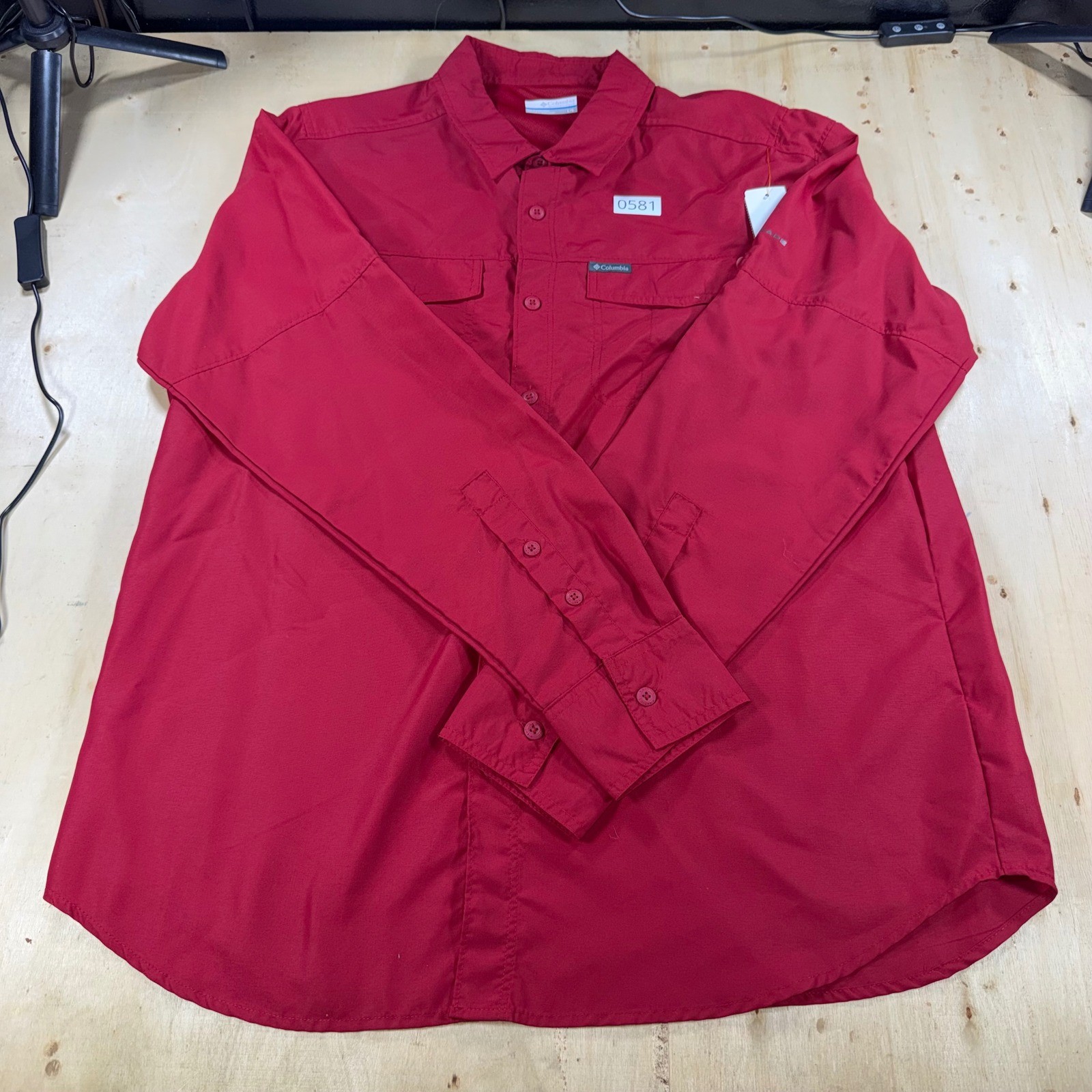Columbia PFG Mens Large Red Long Sleeve Vented Fishing Shirt Button Down