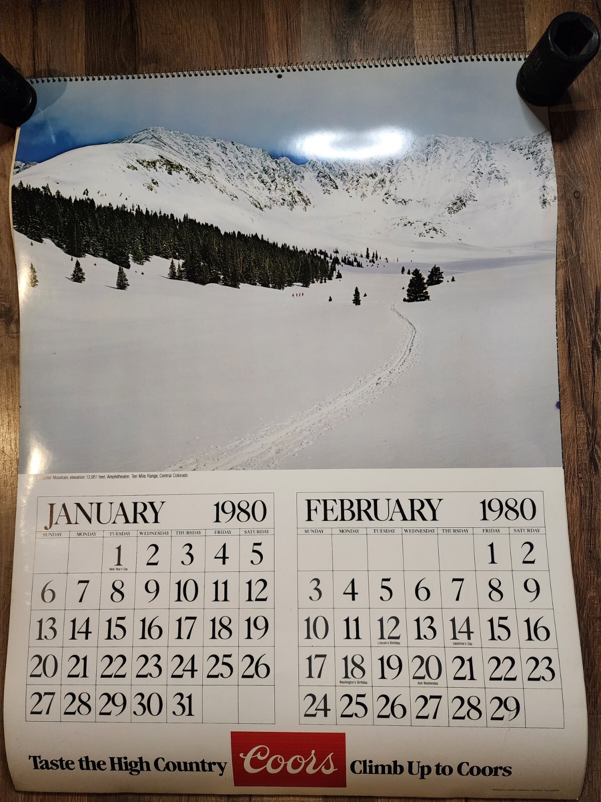 Vntg Coors Beer Advertising Calendar 80s Scenic Mountain Bar Advertisement Decor