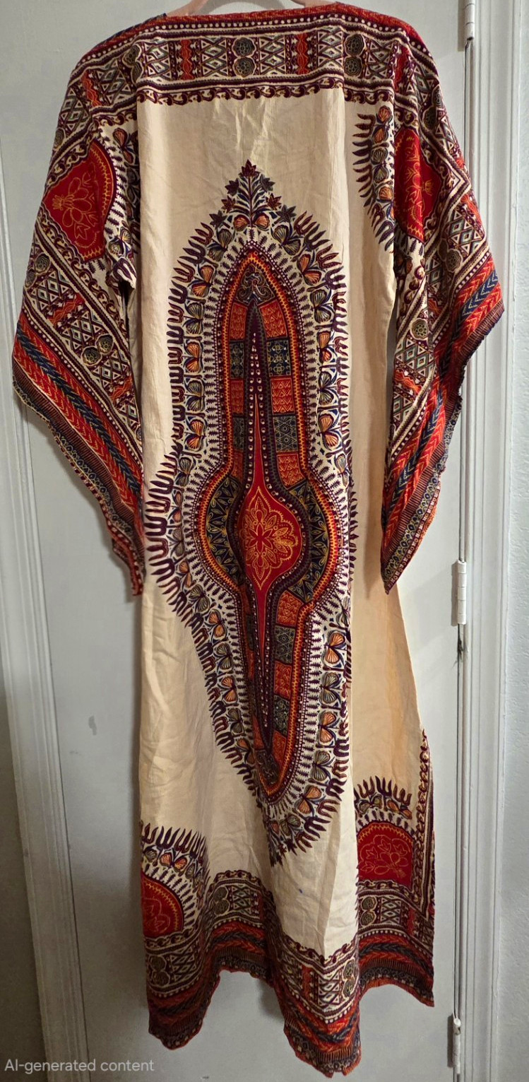 Vtg 70s African Dashiki Kaftan Maxi Dress Authentic Boho Tribal Festival Caftan