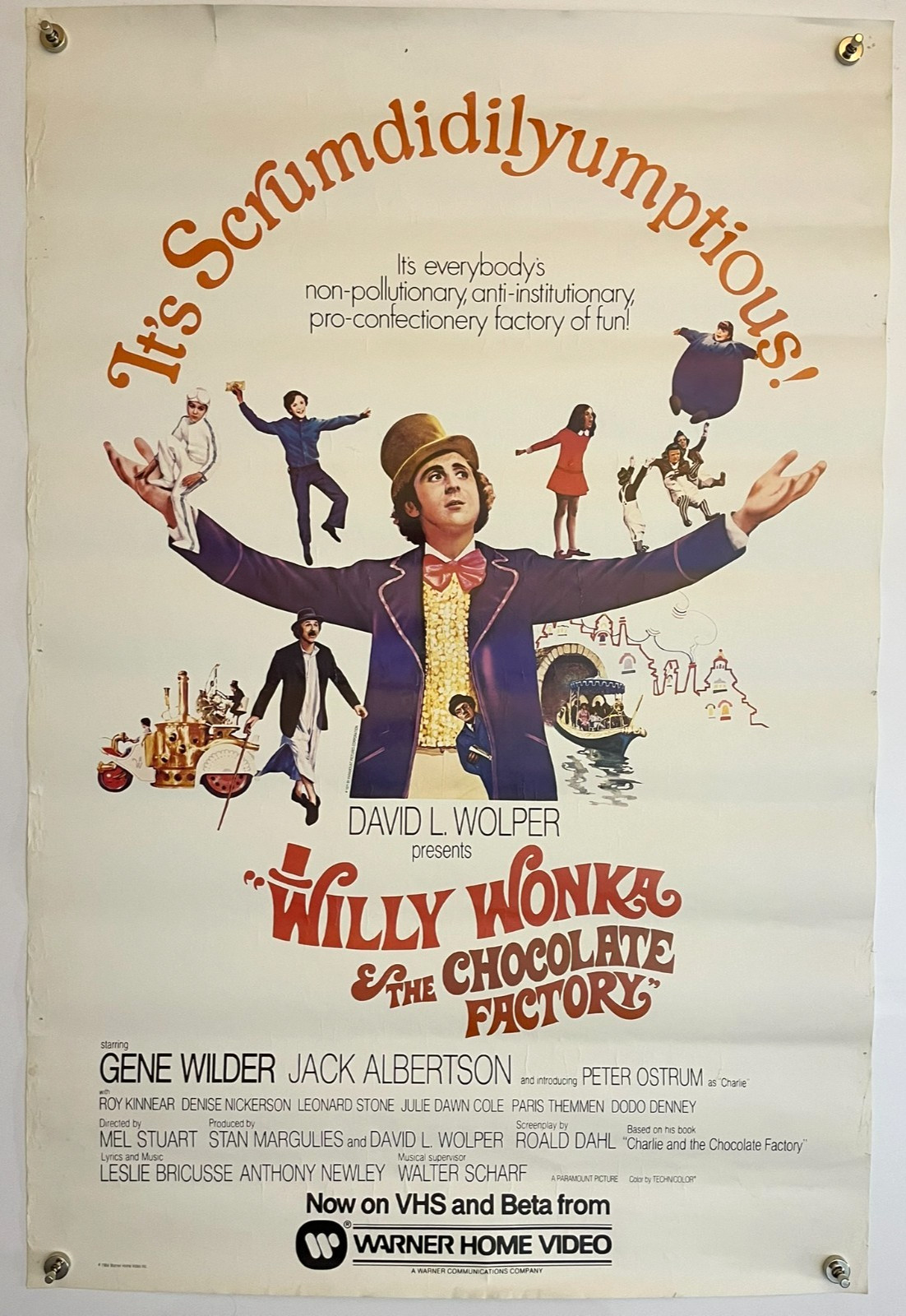 Willy Wonka Chocolate Factory 1984 VHS Beta Promo Poster Gene Wilder 20x30 Willy Wonka Chocolate Factory 1984 VHS Beta Promo Poster Gene Wilder 20x30
