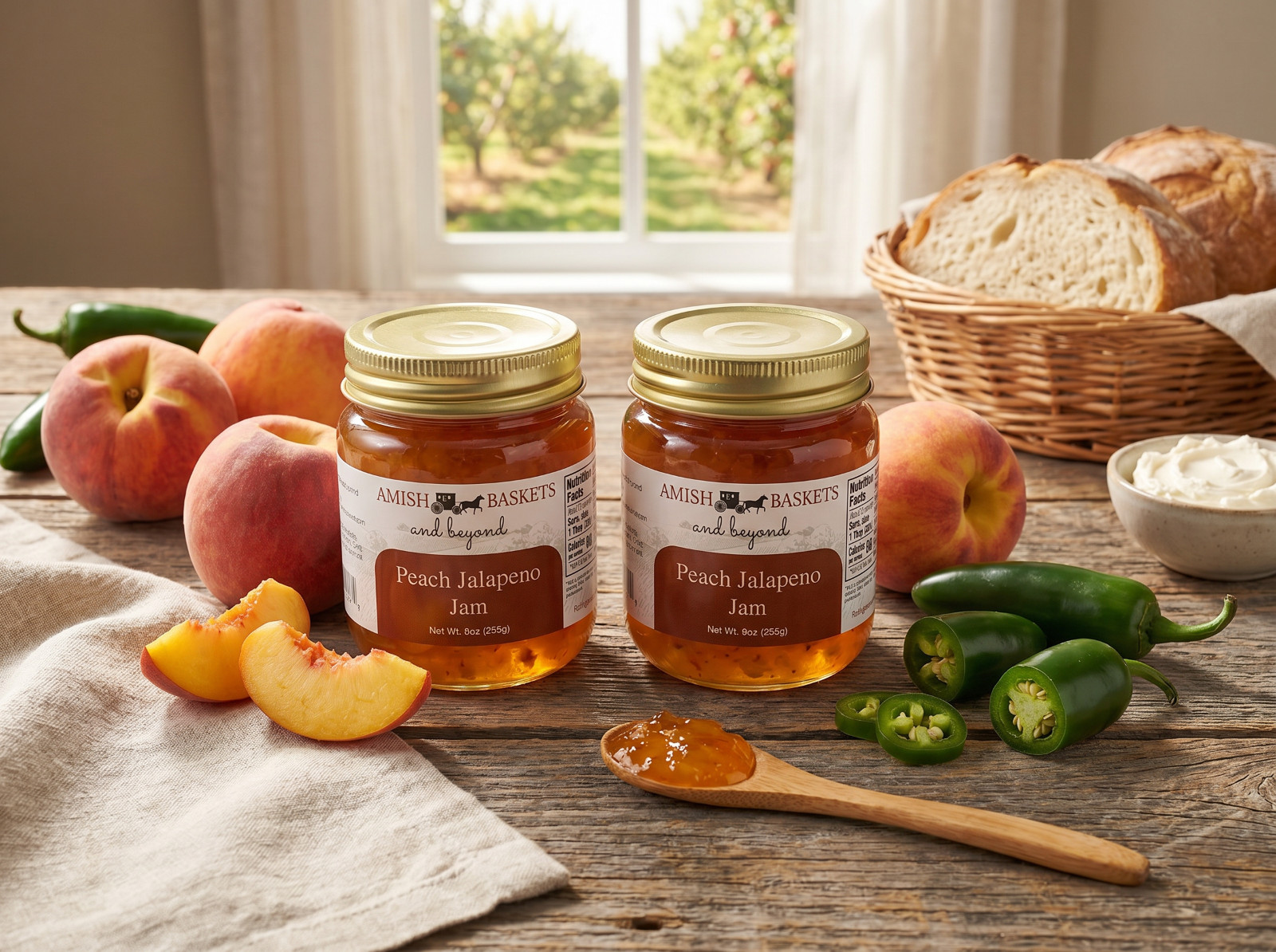Amish  Peach Jalapeno Jam Non GMO Vegan All Natural - 9 oz - 2 Jars