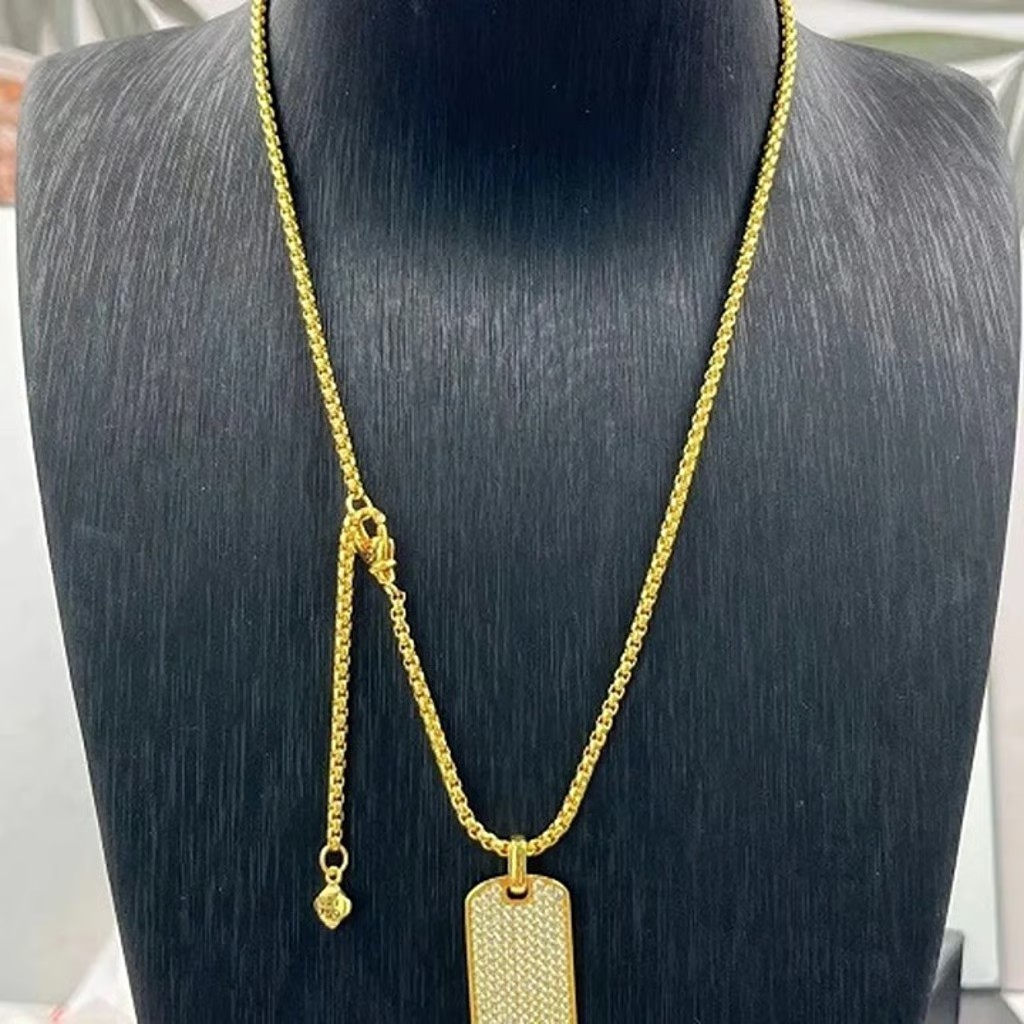David Yurman 18k Yellow Gold Streamline Tag Diamond Pendan Necklace