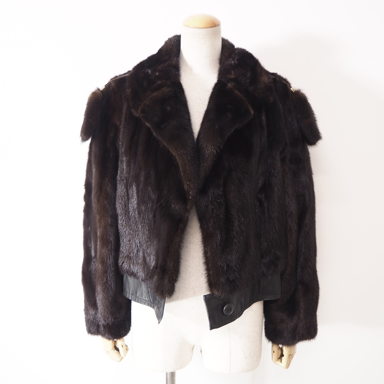 Vintage Real Dark Mink Fur Vison Jacket x Leather Detail Women S