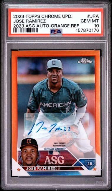 🔥 2023 Topps Chrome Update Jose Ramirez Orange ASG Auto 1/25 PSA 10 POP 2 🔥