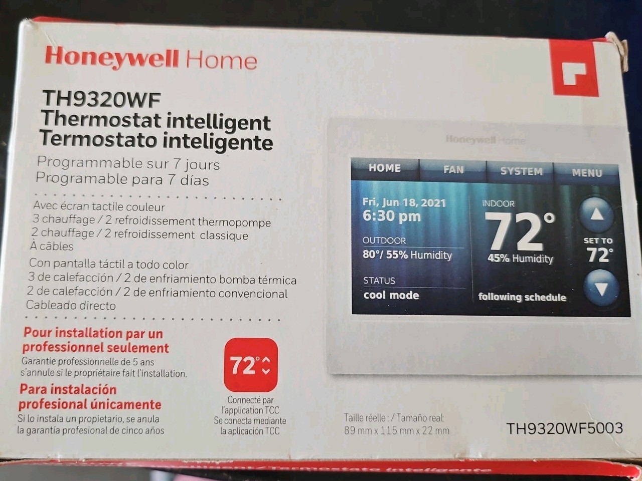 Honeywell TH9320WF5003 Wi-Fi  Color Touch Screen Programmable Thermostat, 3.