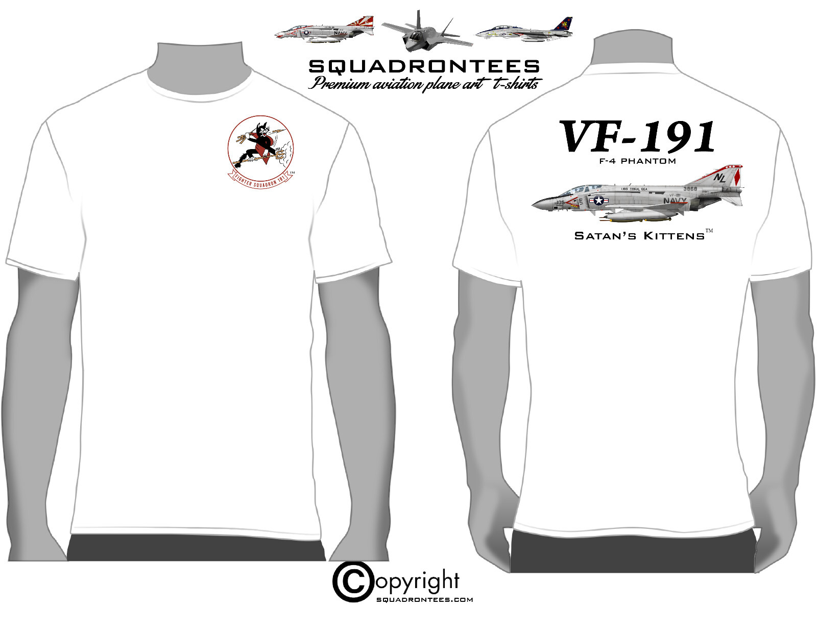 VF-191 Satan\'s Kittens F-4 Phantom Squadron T-Shirt D2 - USN Licensed Product