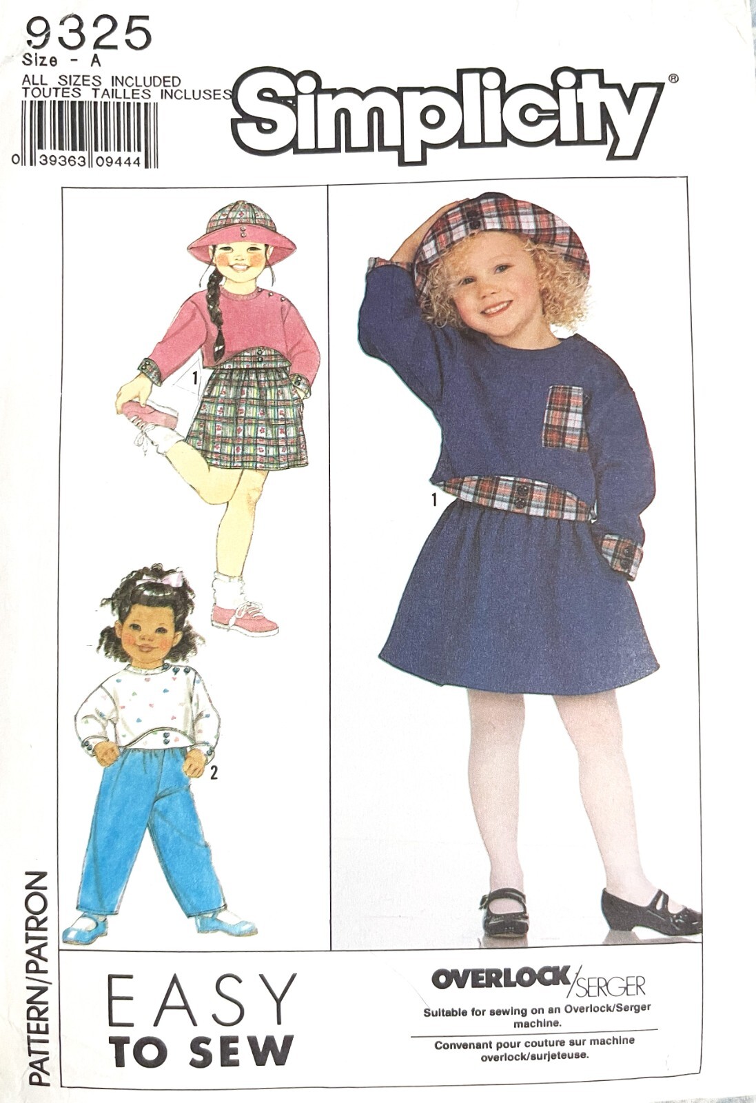 1980\'s Simplicity Child\'s Pants,Skirt,Top,Hat Pattern 9325 Size S-L UNCUT