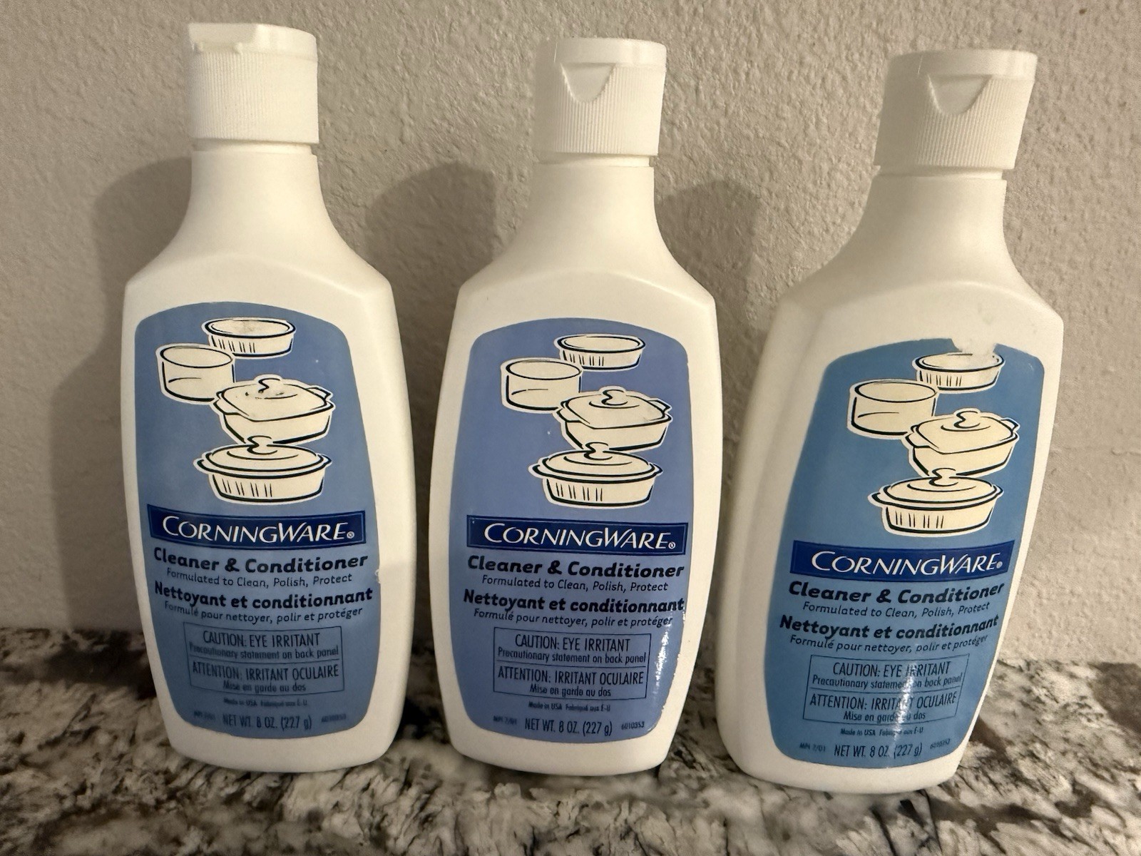 Corningware Cleaner & Conditioner 8oz Blue Polish Corelle - 3 Pack - NEW/SEALED Corningware Cleaner & Conditioner 8oz Blue Polish Corelle - 3 Pack - NEW/SEALED