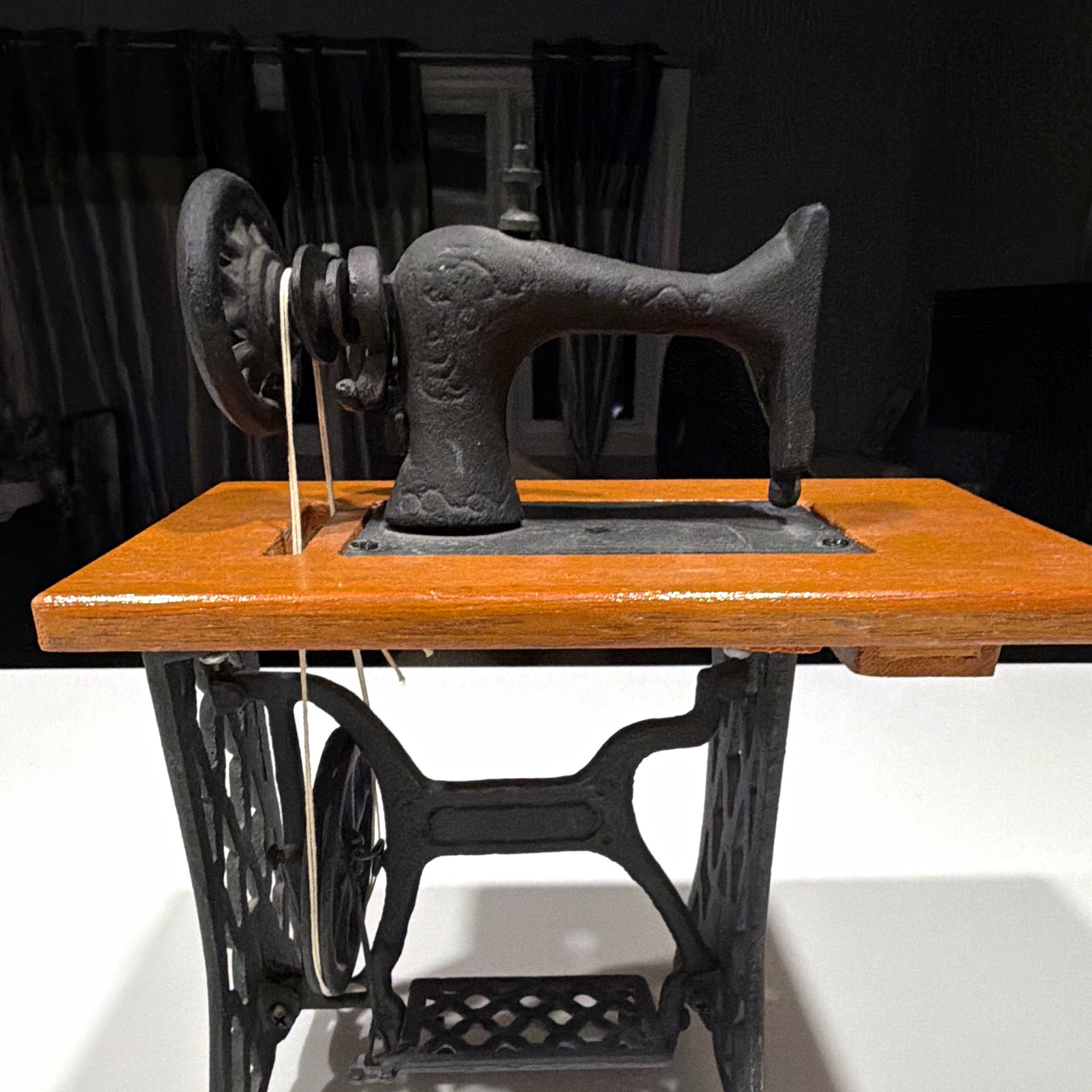 Vintage Miniature Treadle Sewing Machine Cast Iron Wood Collectible Decor