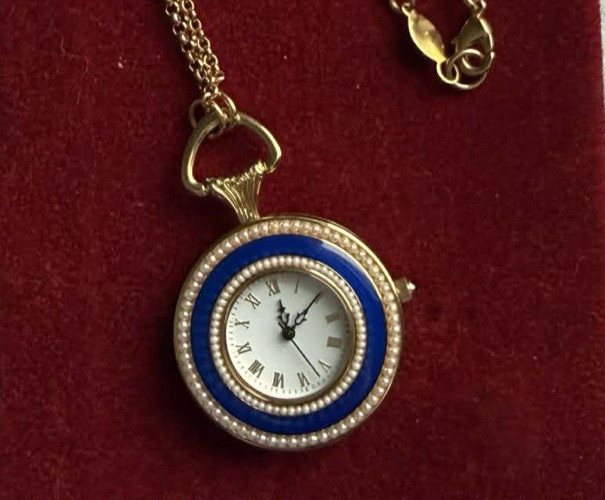 RARE Metropolitan Museum of Art MMA BLUE Guilloche Enamel Pendant Watch Necklace RARE Metropolitan Museum of Art MMA BLUE Guilloche Enamel Pendant Watch Necklace