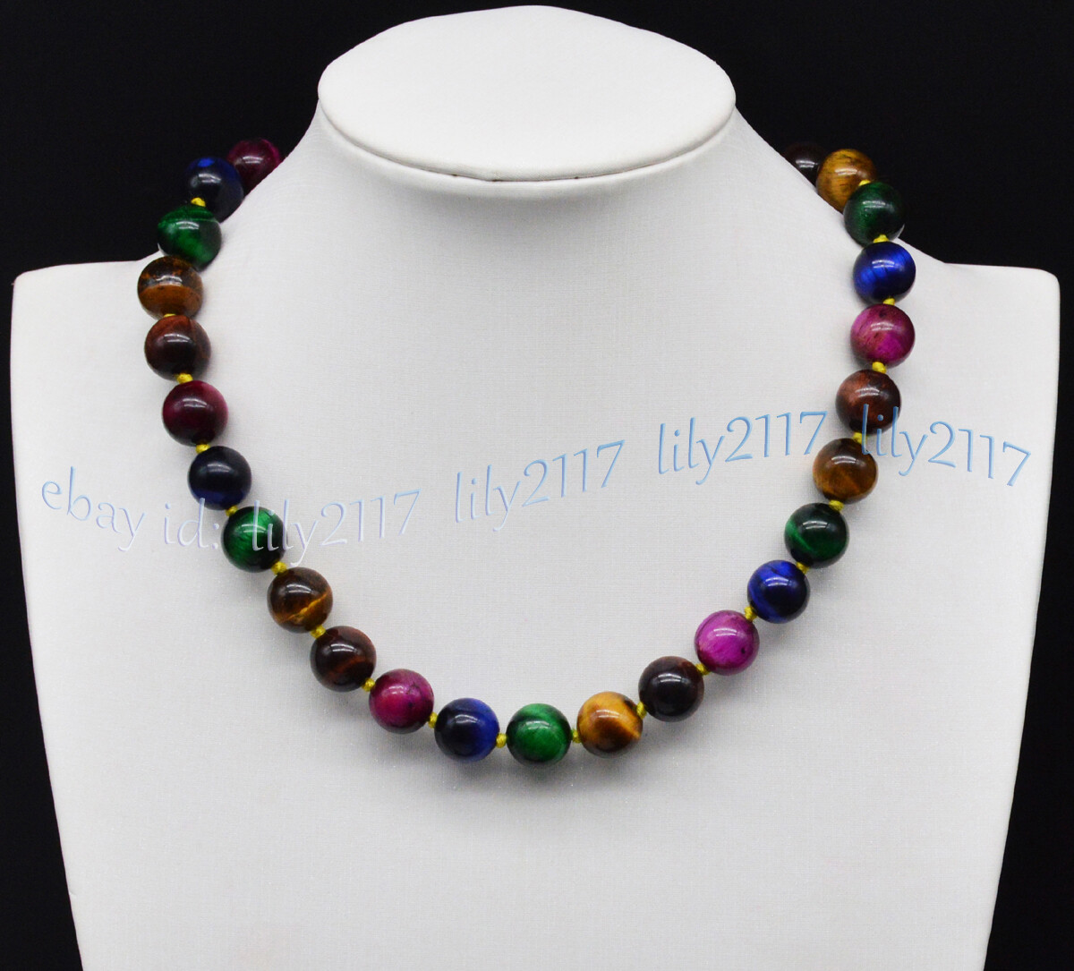Charm 6/8/10/12mm Multi-Color Tiger\'s Eye Round Gemstone Beads Necklace 18-48\'\'