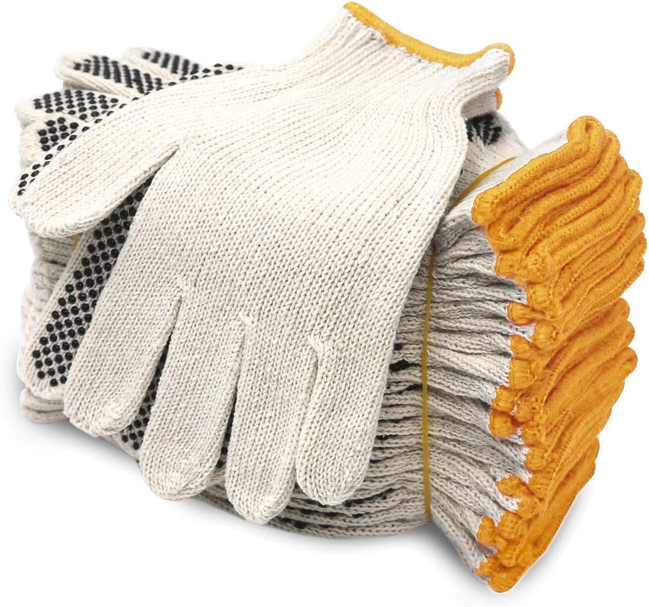 EvridWear Cotton Polyester String Knit Work Gloves With One Side Dots, 12 Pairs