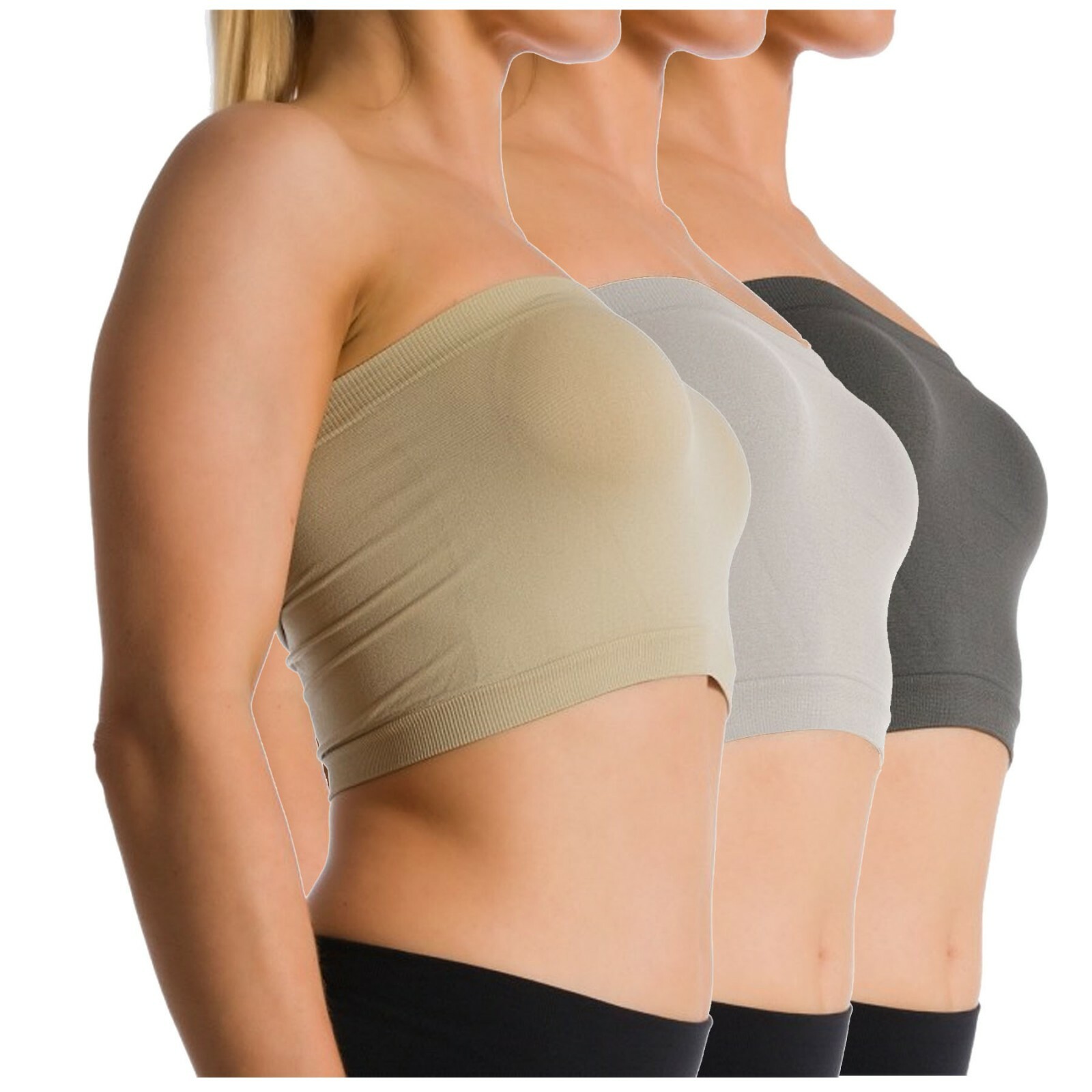 Women's Seamless Strapless Wire-Free Tube Top Bra Bandeau Sports Bra (3-Pack)