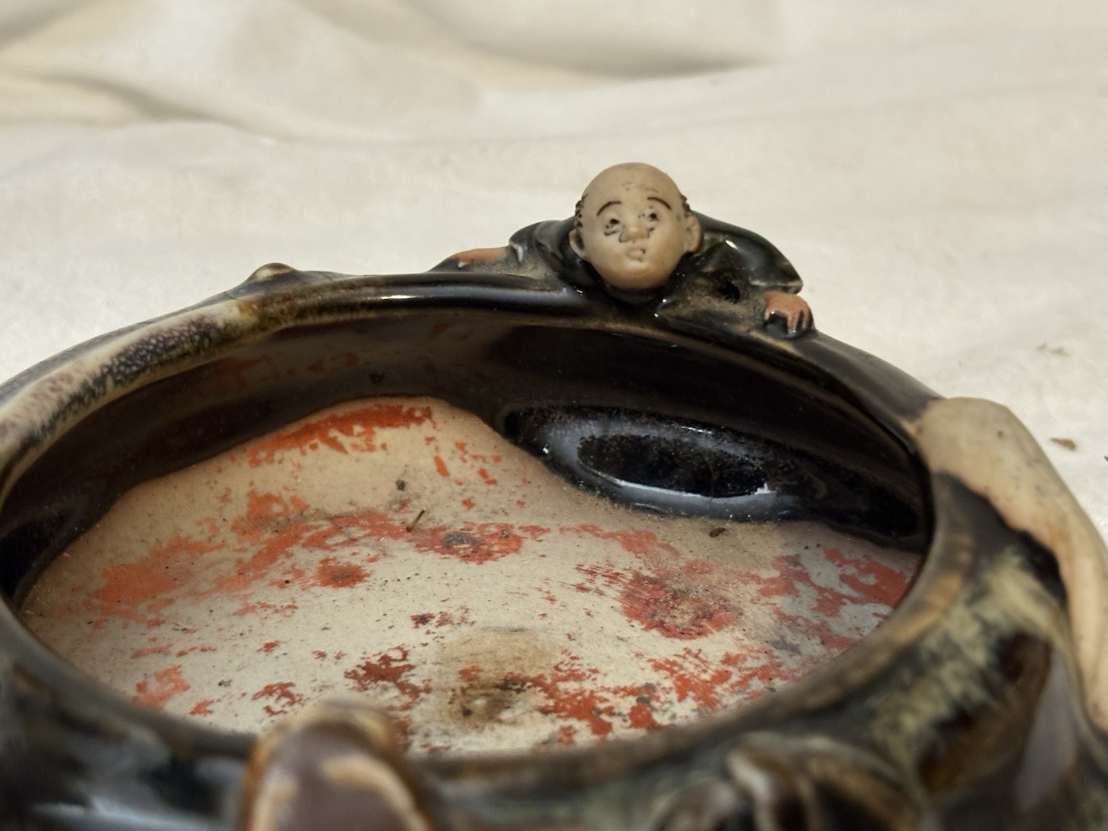 Antique Meiji Japanese Sumida Ware Ryosai Figural Pottery Bowl - 5\