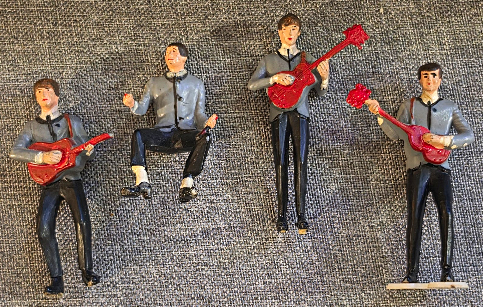 Vintage 1960s The Beatles Plastic Cake Topper Figurines Set of 4 Hong Kong