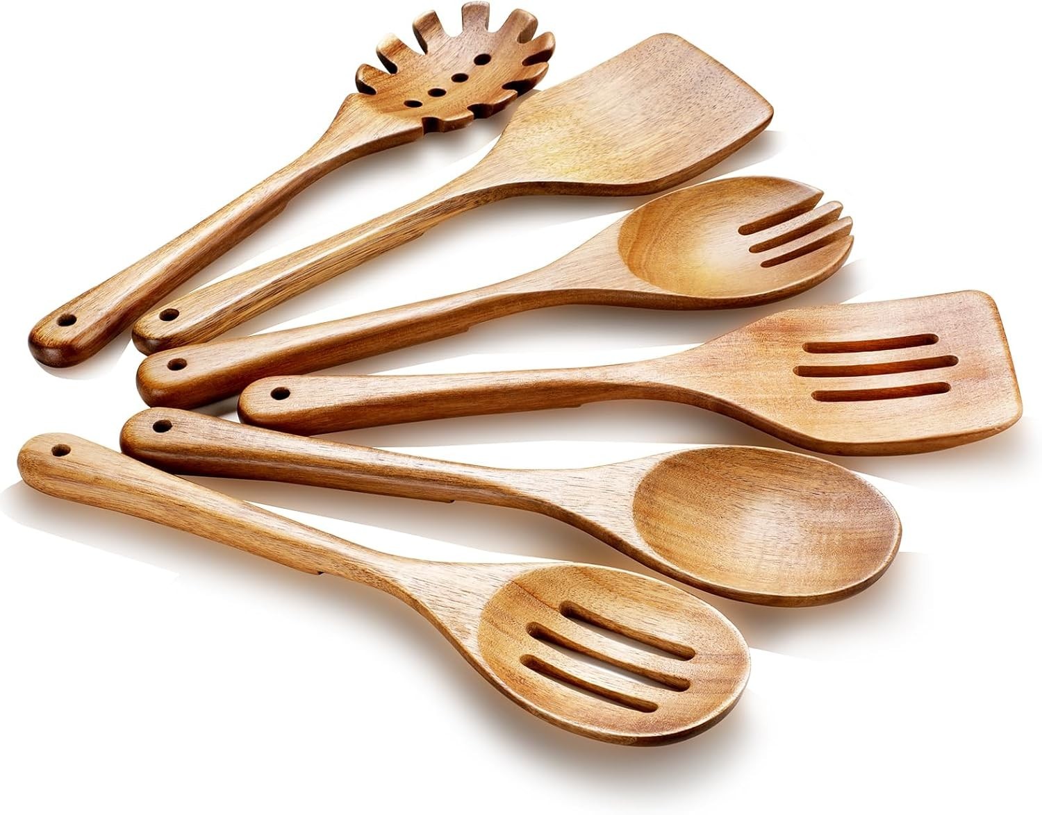Wood Kitchen Utensils Set, 6 PCs Natural Acacia Wooden Spoons For Cooking for