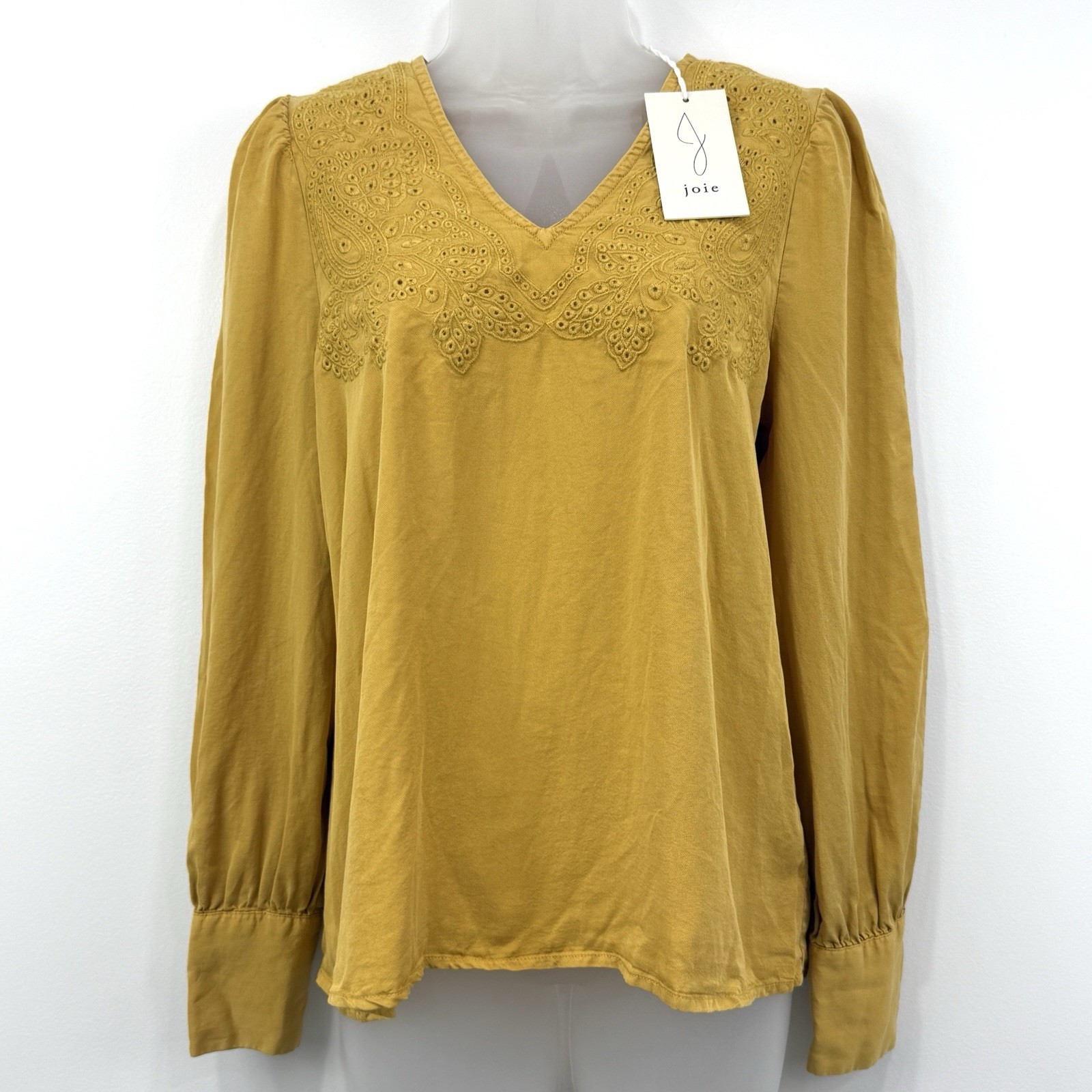 Joie Top Womens XS Mustard NWT Eyelet Boho Peasant Embroidery Hippie Long Sleeve