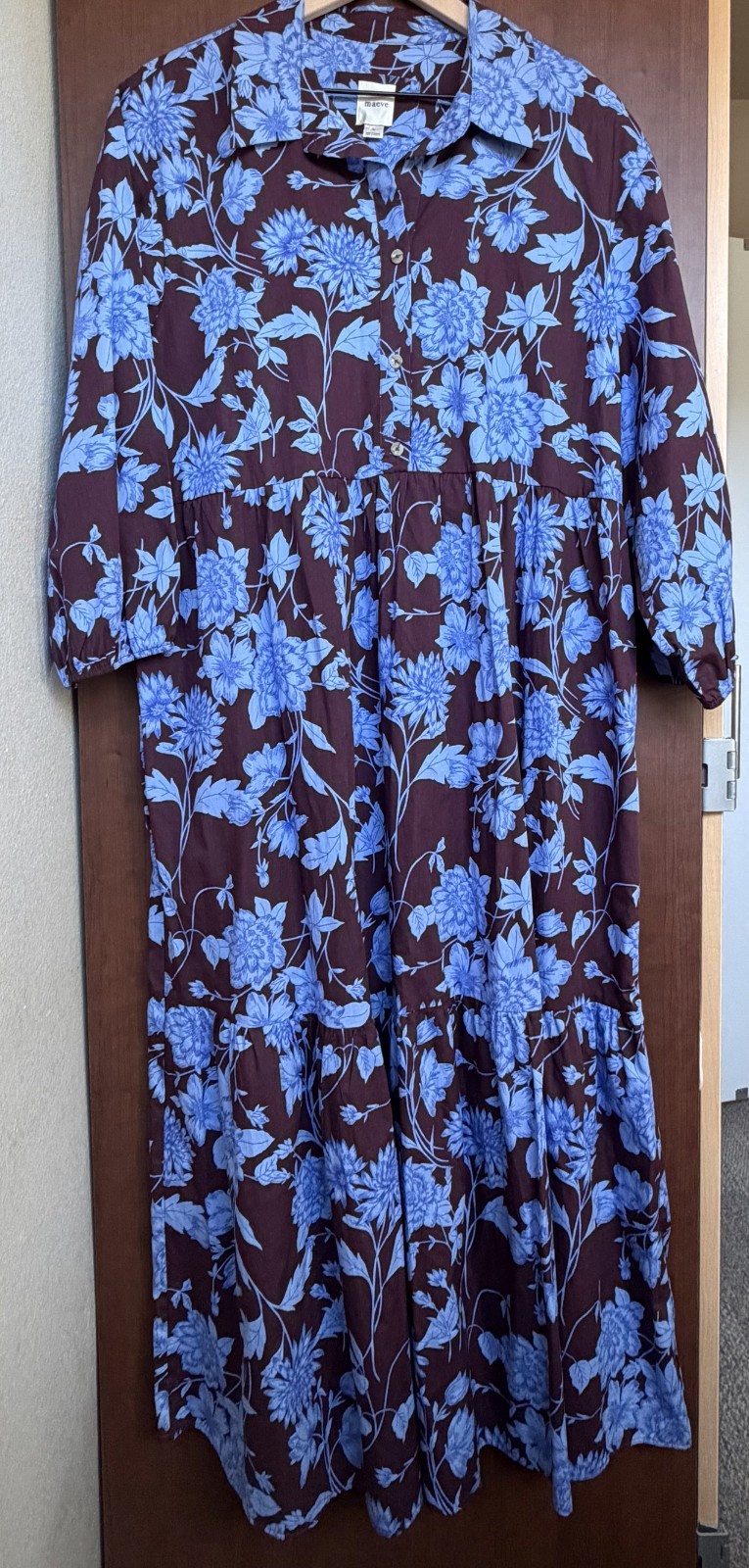 Maeve by Anthropologie Bettina Cotton Midi Dress Brown Blue Floral Size L Maeve by Anthropologie Bettina Cotton Midi Dress Brown Blue Floral Size L