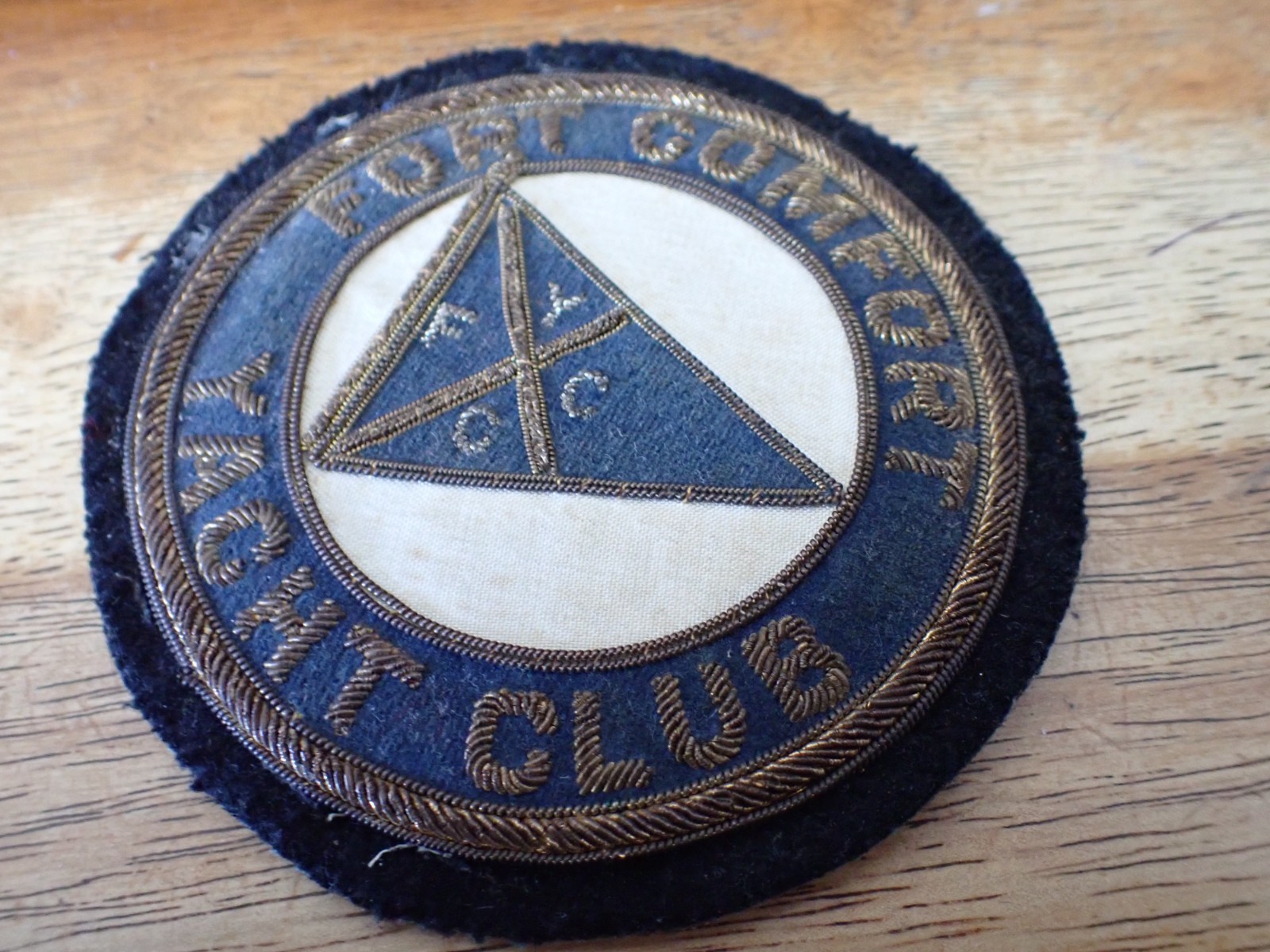 FORT COMFERT FORT MONROE VIRGINIA METALIC BULLION SAILING 1940S PATCH BX D #5 FORT COMFERT FORT MONROE VIRGINIA METALIC BULLION SAILING 1940S PATCH BX D #5