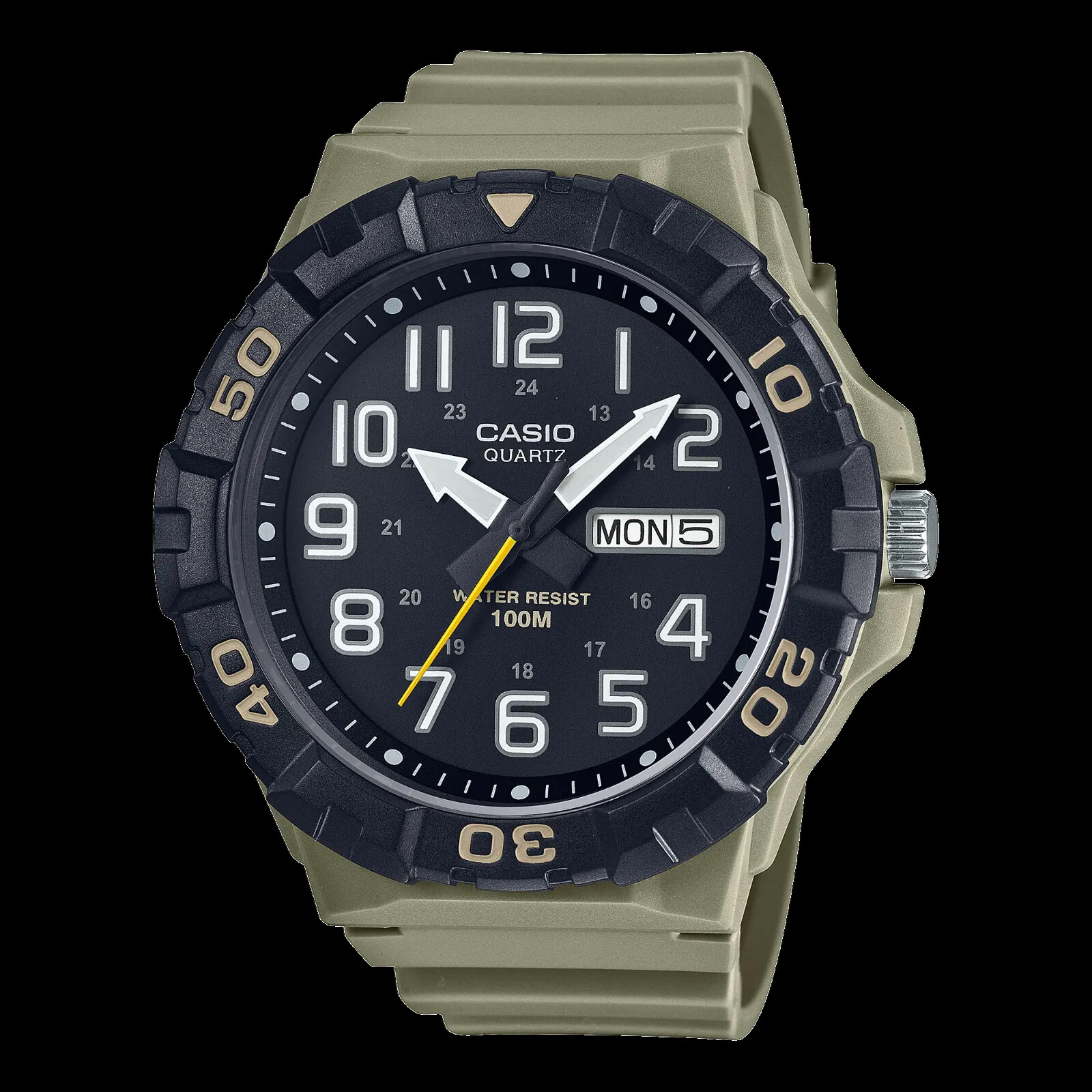 Casio MRW210H-5AV, Men's Khaki Resin Band, Oversized, 100 Meter, Day/Date, NEW