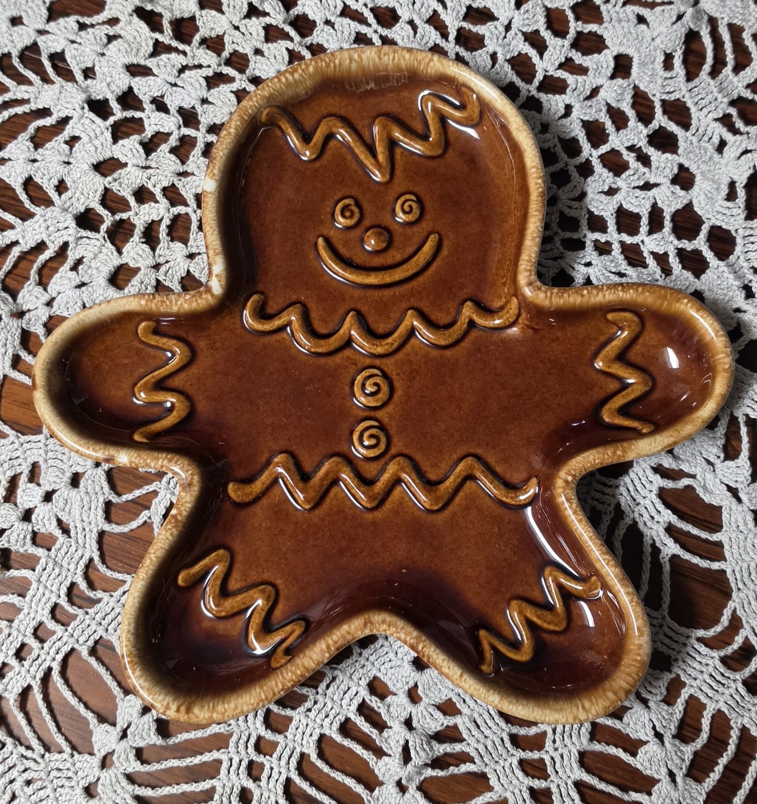 VTG Hull Pottery Brown Drip Gingerbread Man Cookie Plate Platter Tray Circa 70s