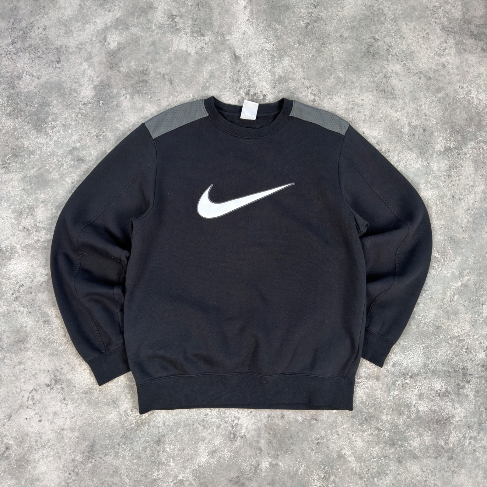 Nike Vintage Crewneck Sweatshirt Black Gray Swoosh Pullover Size S
