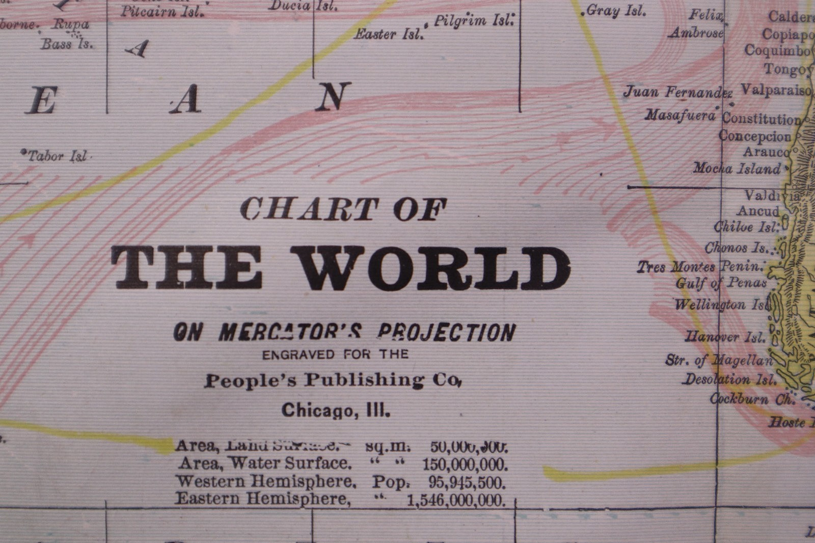 Antique 1891 Map of the World including its Ocean Currents - 14x22
