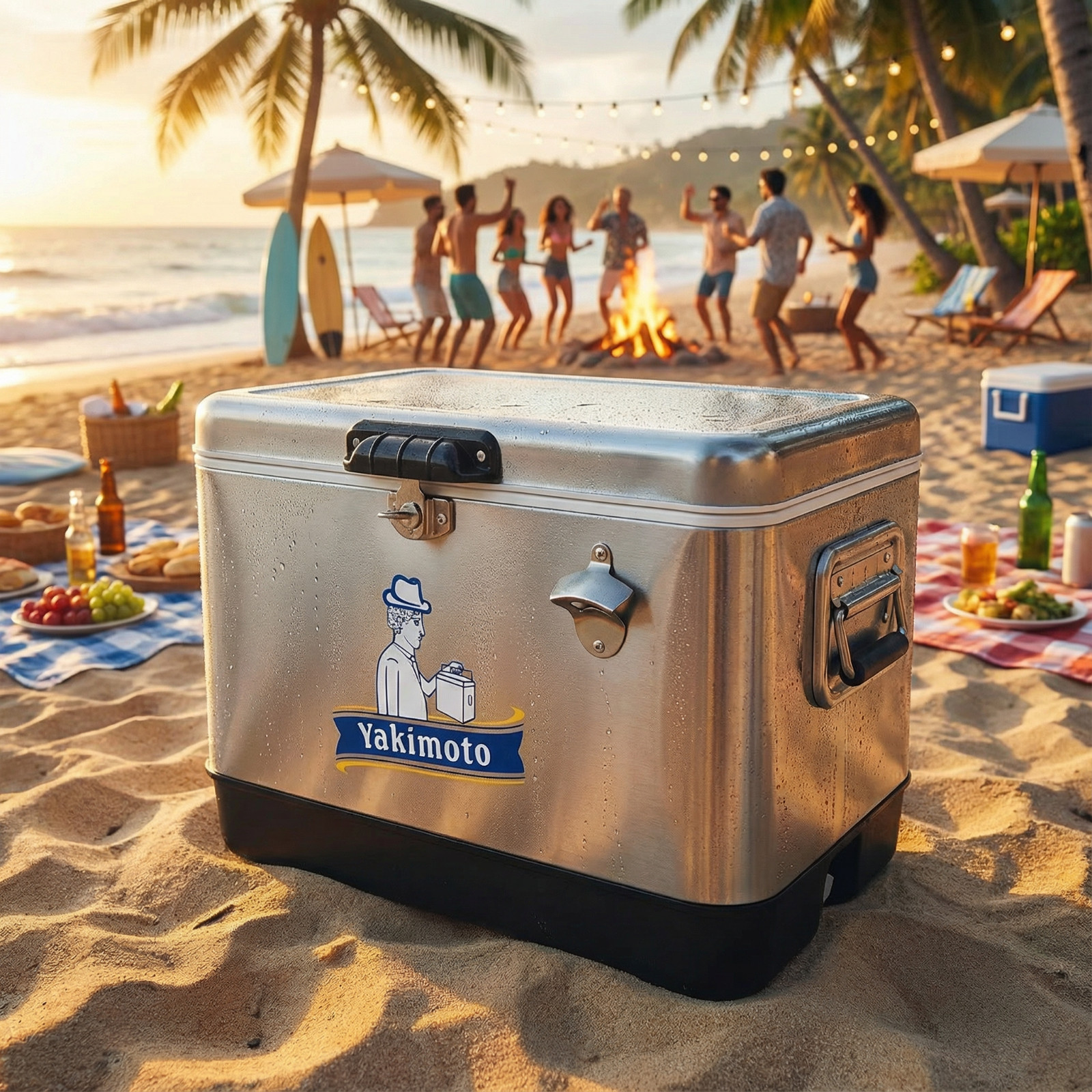 Yakimoto 54Qt Stainless Steel Hard Sided Beach Cooler Box, Coastal Party Bucket