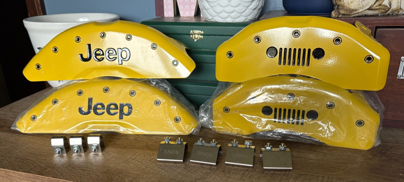 MGP Yellow Caliper Covers Set Jeep and Grille Logos Aerospace-Grade Aluminum MGP Yellow Caliper Covers Set Jeep and Grille Logos Aerospace-Grade Aluminum
