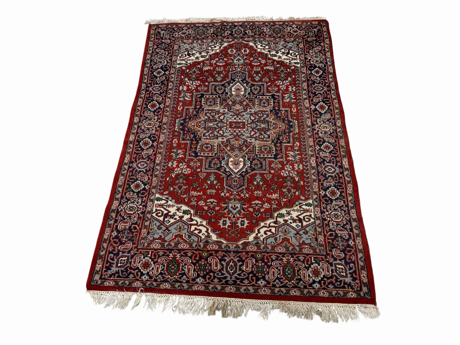 Vintage Bijar Rug Hand Knotted Wool Red Medallion Orientall Accent Carpet
