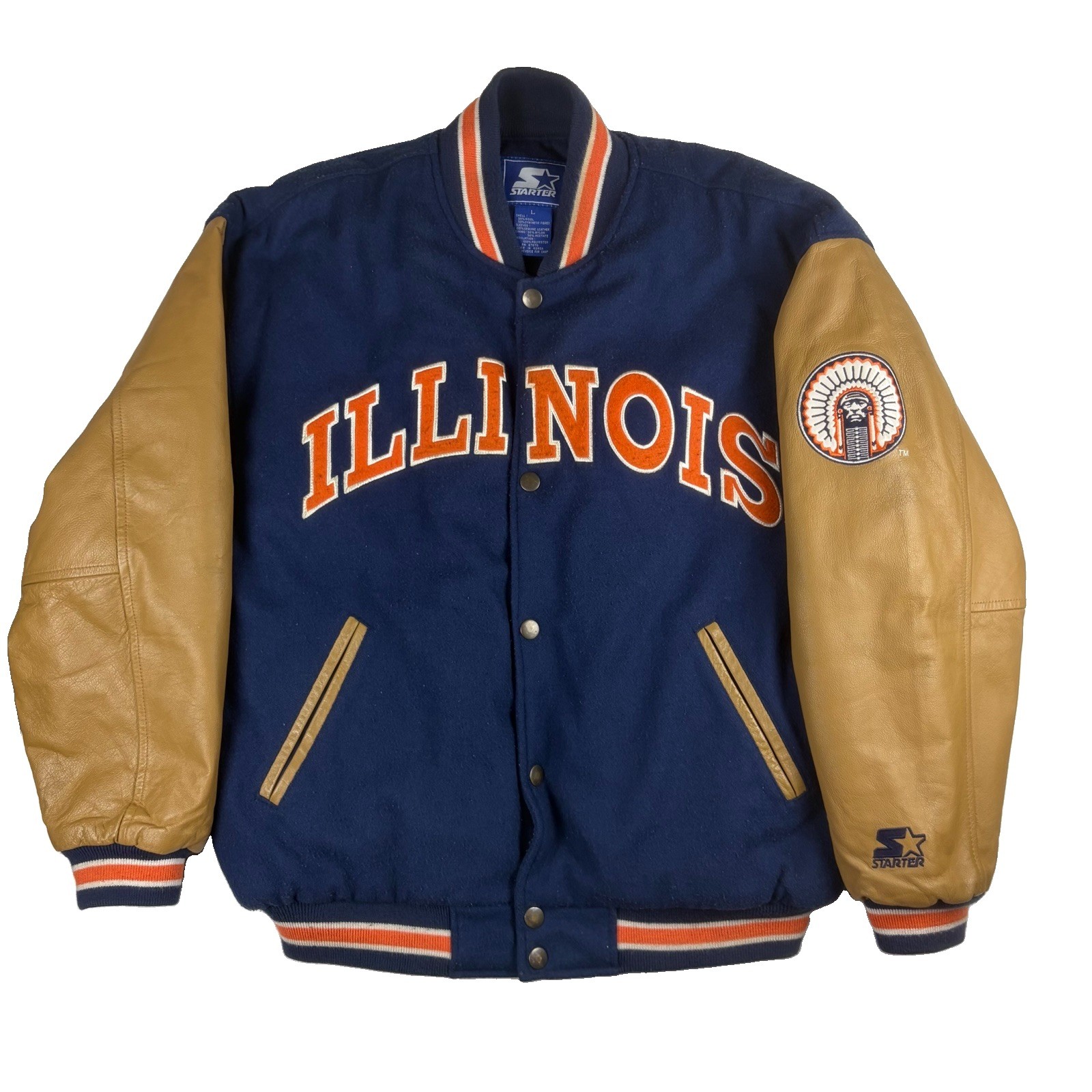Vintage 90’s Starter University of Illinois Letterman Bomber Jacket Size L Vintage 90’s Starter University of Illinois Letterman Bomber Jacket Size L