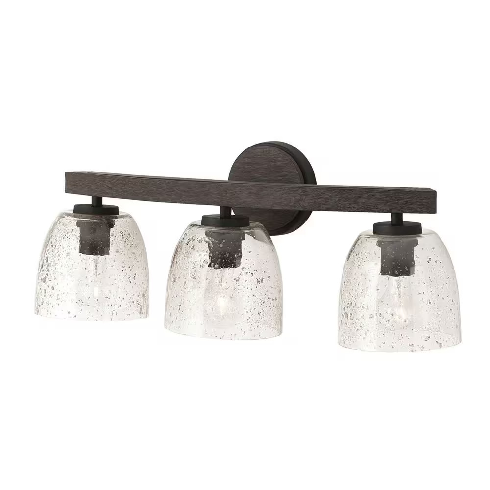 Clive 24.5 In. W X 9.5 In. H 3-Light Carbon Grey and Black Iron Vanity Light wit