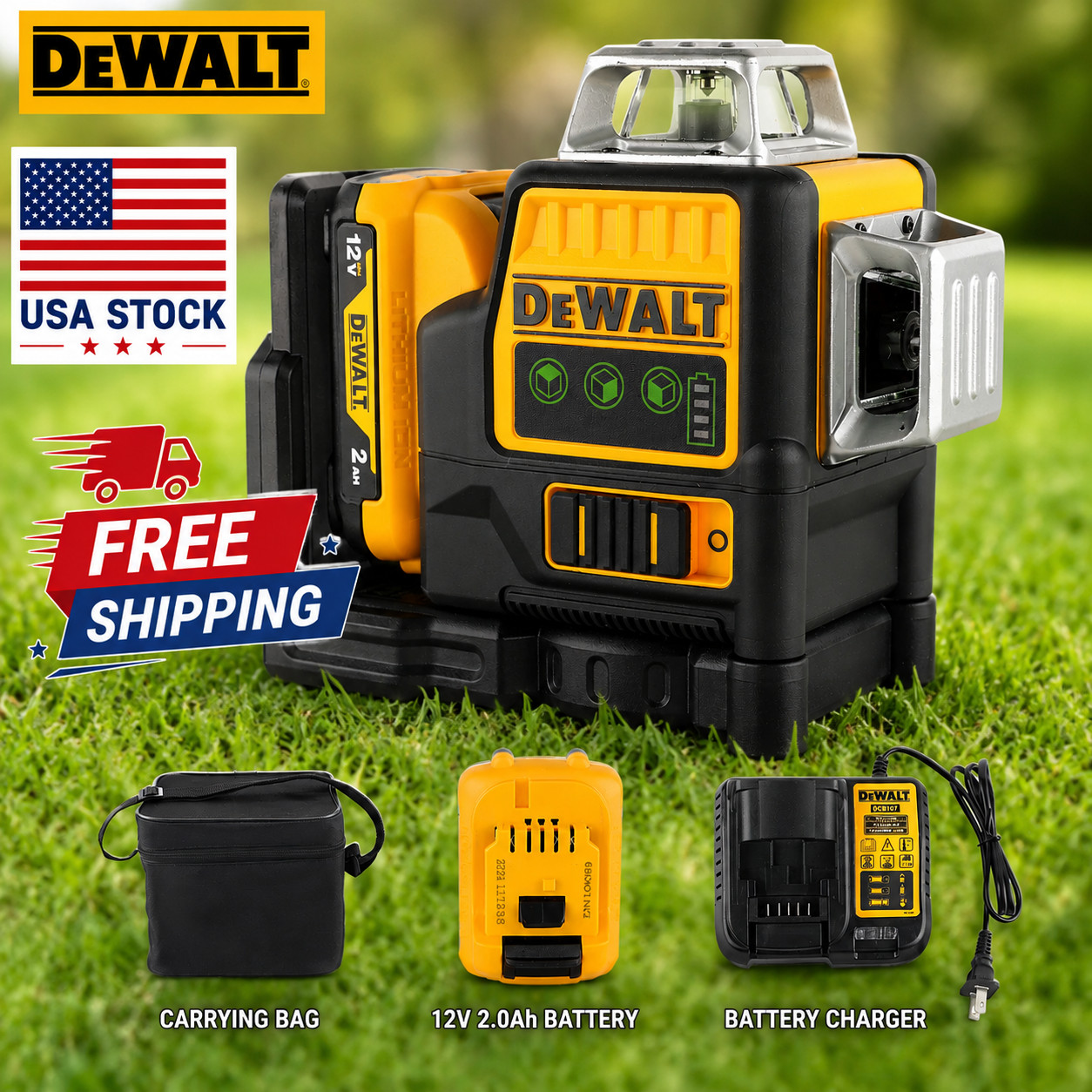 NEW DEWaLT DW089LG Line Laser Level - Green+ BATTERY+CHARGER+Big