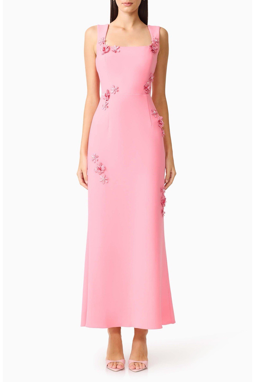 Elliatt Pink Hayley Beaded Floral Appliqué Sheath Gown Size Medium