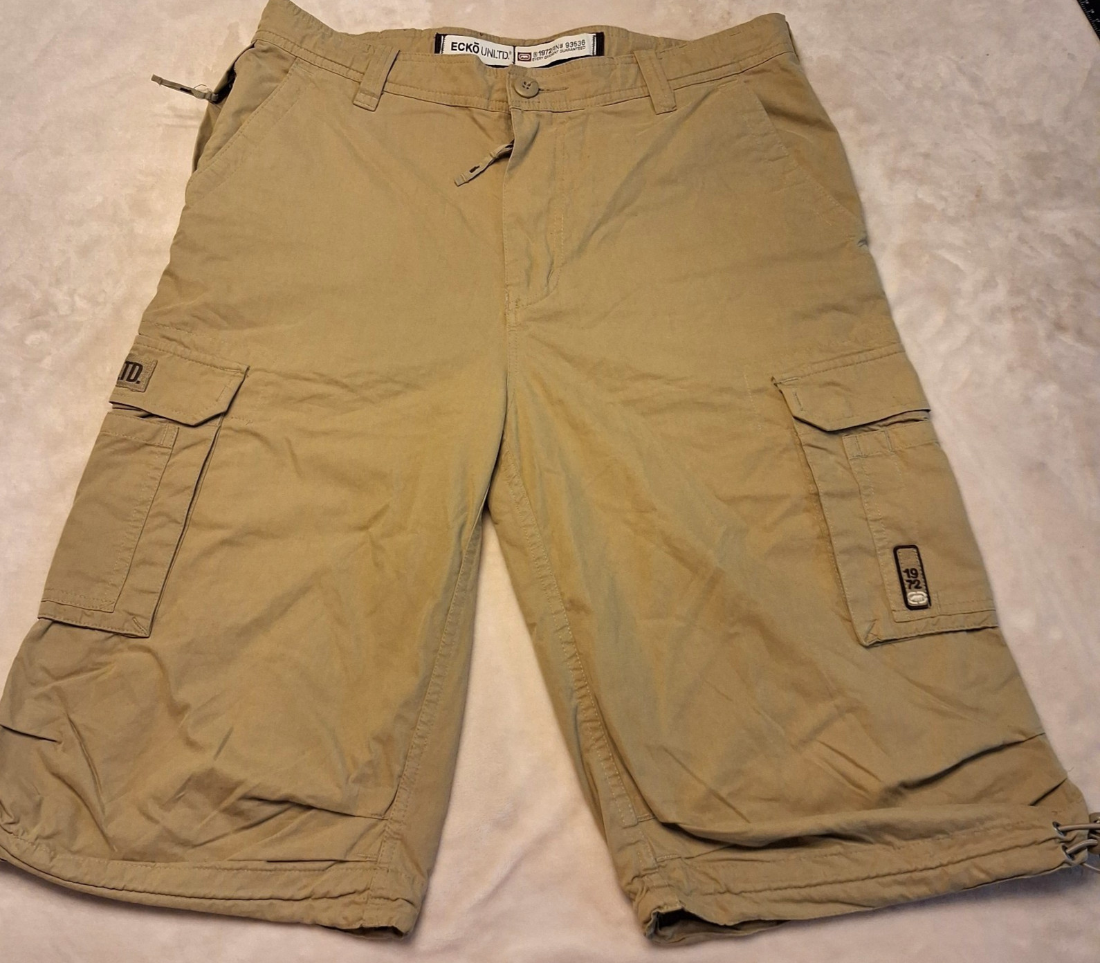 Vintage Y2K Ecko Unlimited Mens size 32 Khaki Cargo Baggy Skater Shorts