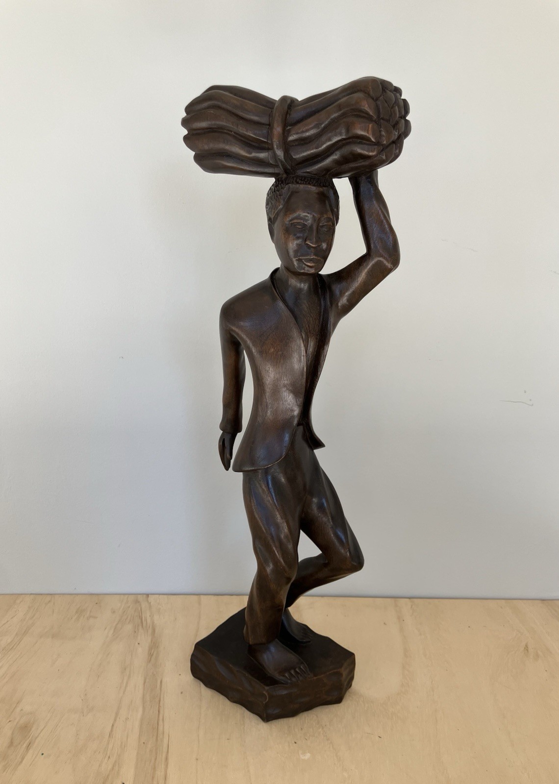 Vintage Hand Carved Wooden Porter Figure Signed C. Simeon Haitian MCM 