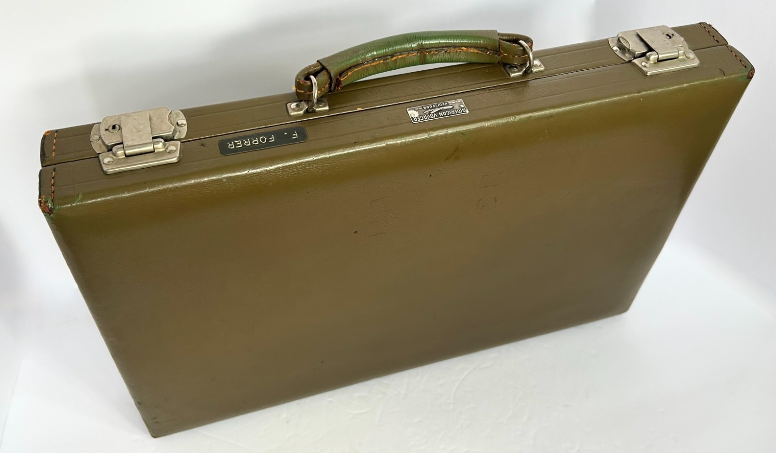 Vintage American Voyager Green Hard Shell Briefcase Attache Accordion 1950s 60s