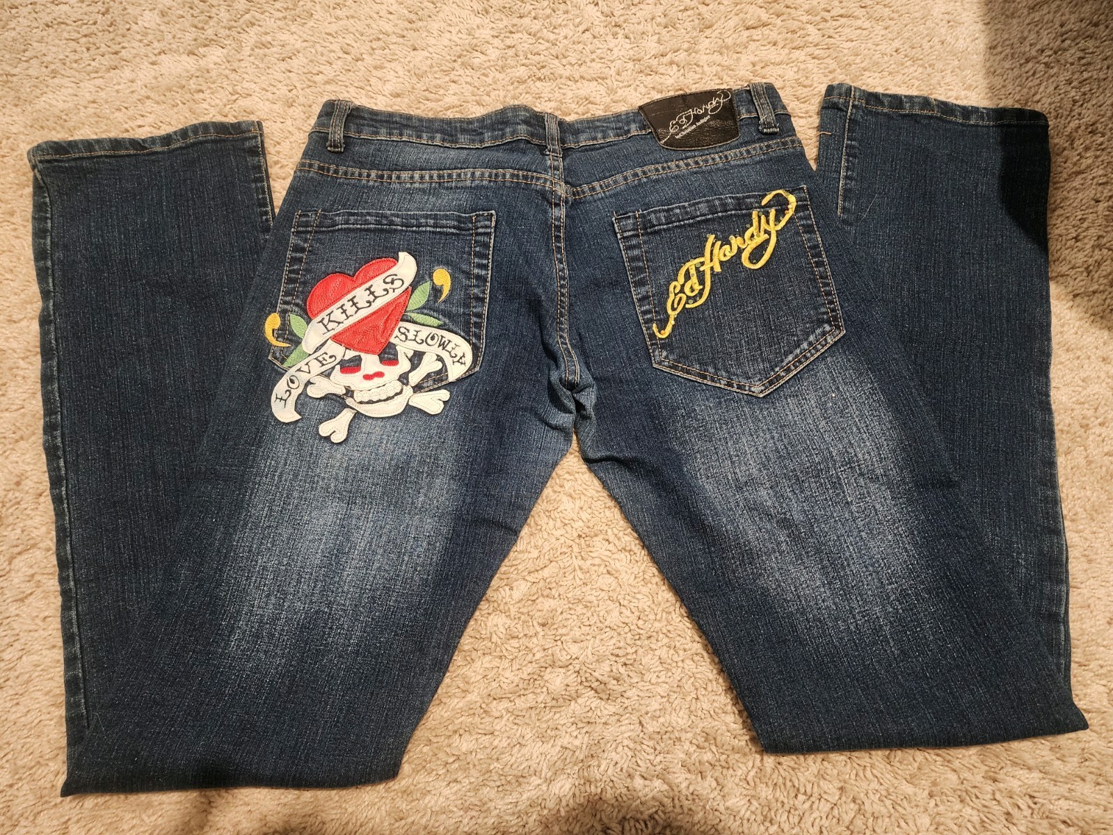 Vtg Ed Hardy \'Love Kills Slowly\' Mens Jeans 32 Waist 34 Inseam Vtg Ed Hardy \'Love Kills Slowly\' Mens Jeans 32 Waist 34 Inseam